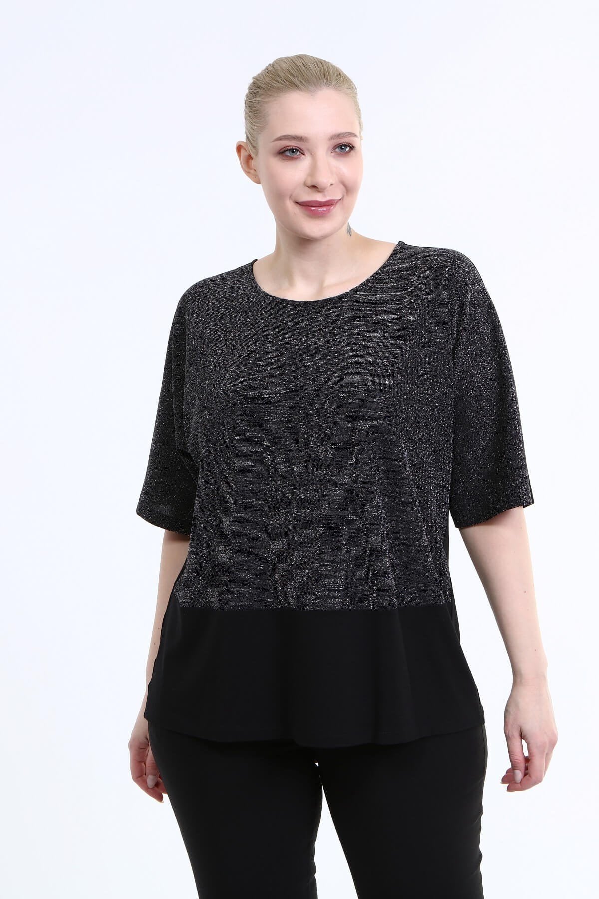 3/4 Kol Önü Simli Bluz