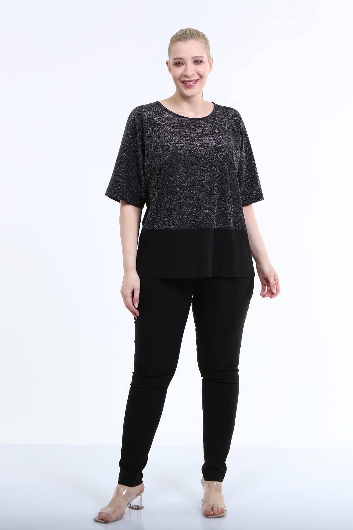 3/4 Kol Önü Simli Bluz