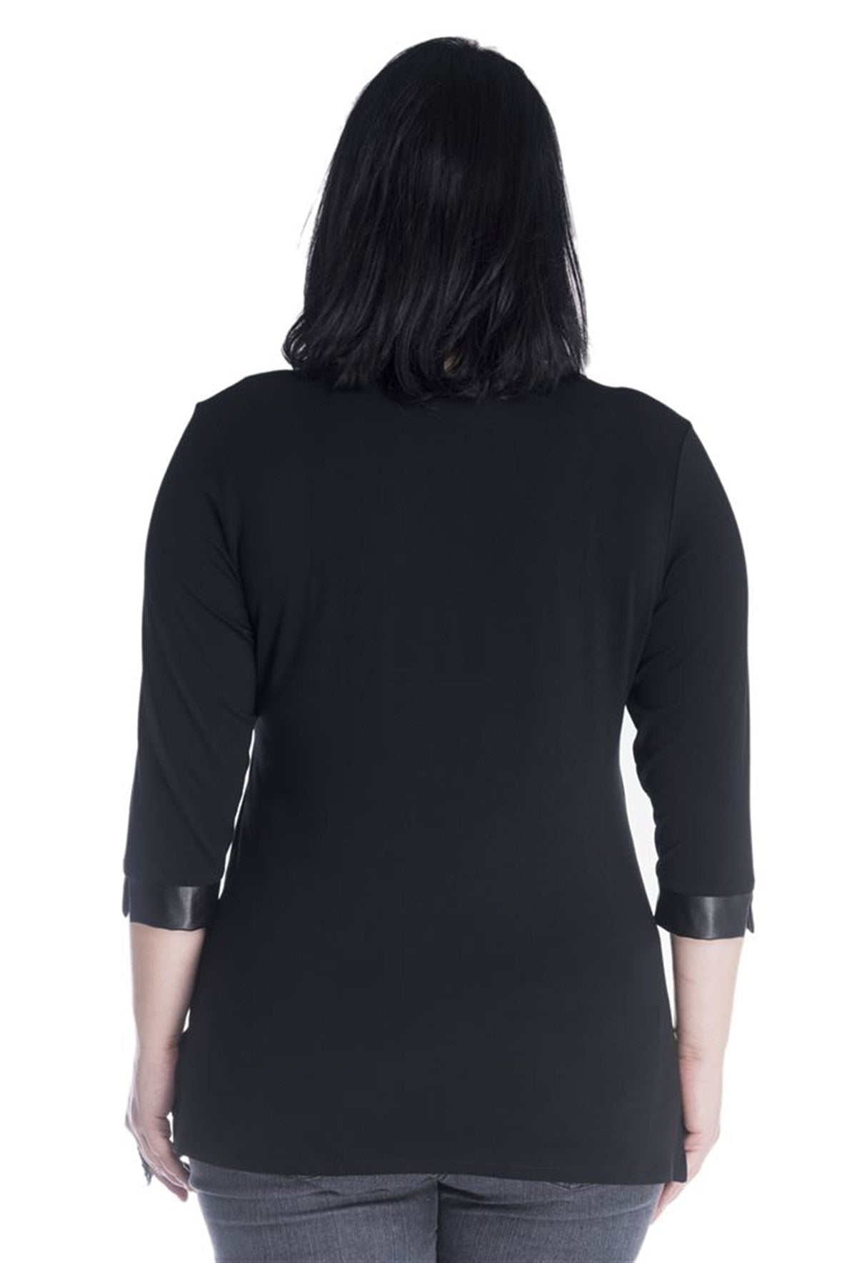 3/4 Kollu Deri Garnili Örme Tişört