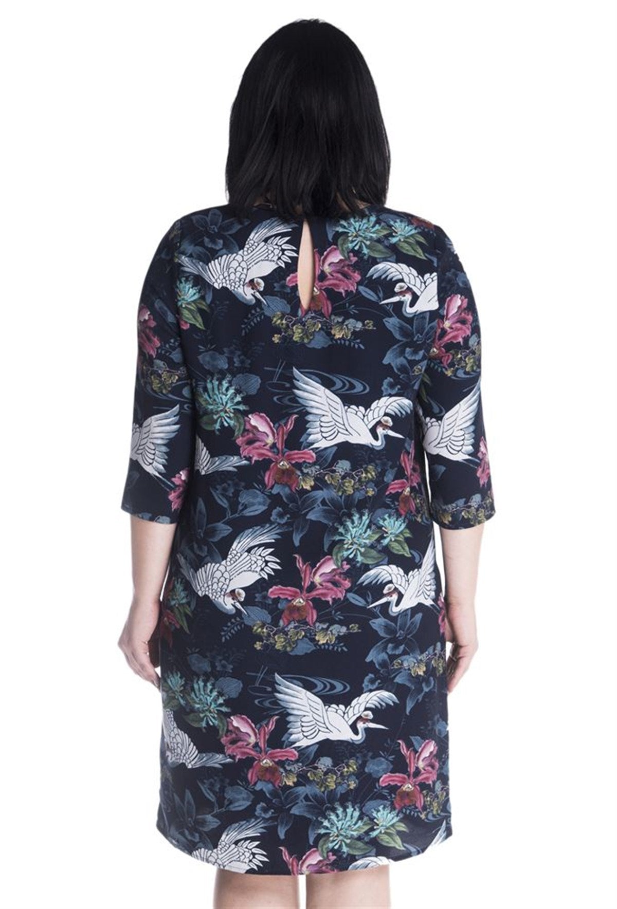 3/4 Kollu Desenli Astarlı Elbise