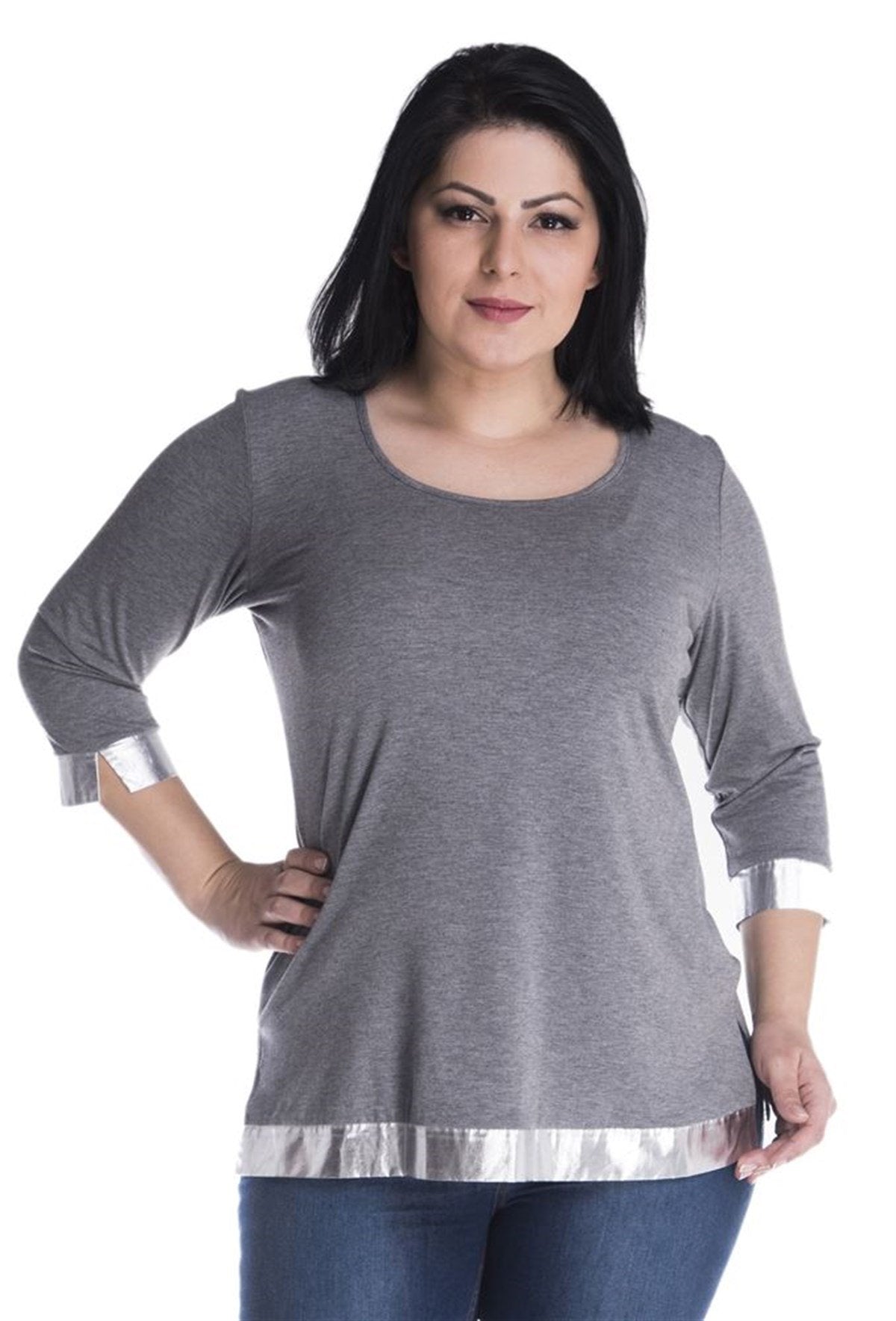 3/4 Kollu Garnili Örme Tişört