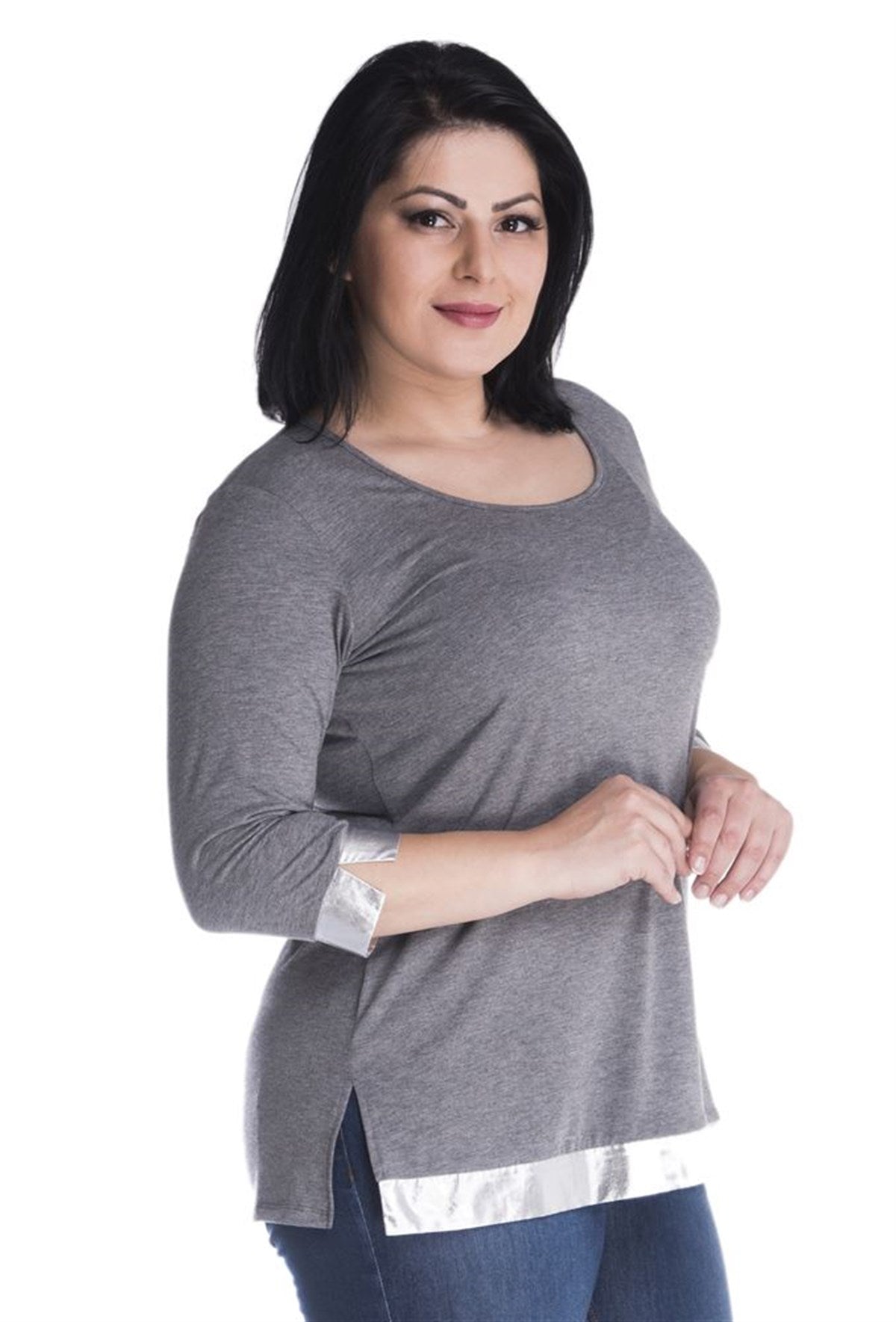 3/4 Kollu Garnili Örme Tişört