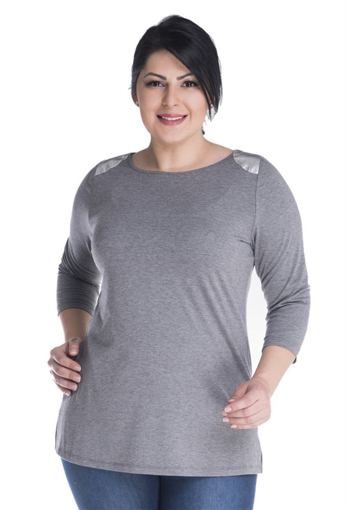 3/4 Kollu Omuz Garnili Tişört