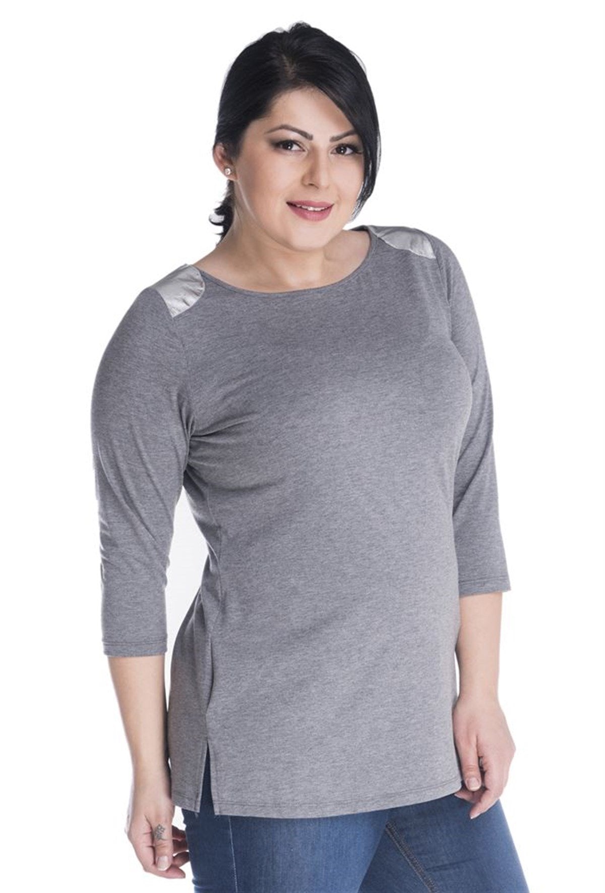 3/4 Kollu Omuz Garnili Tişört