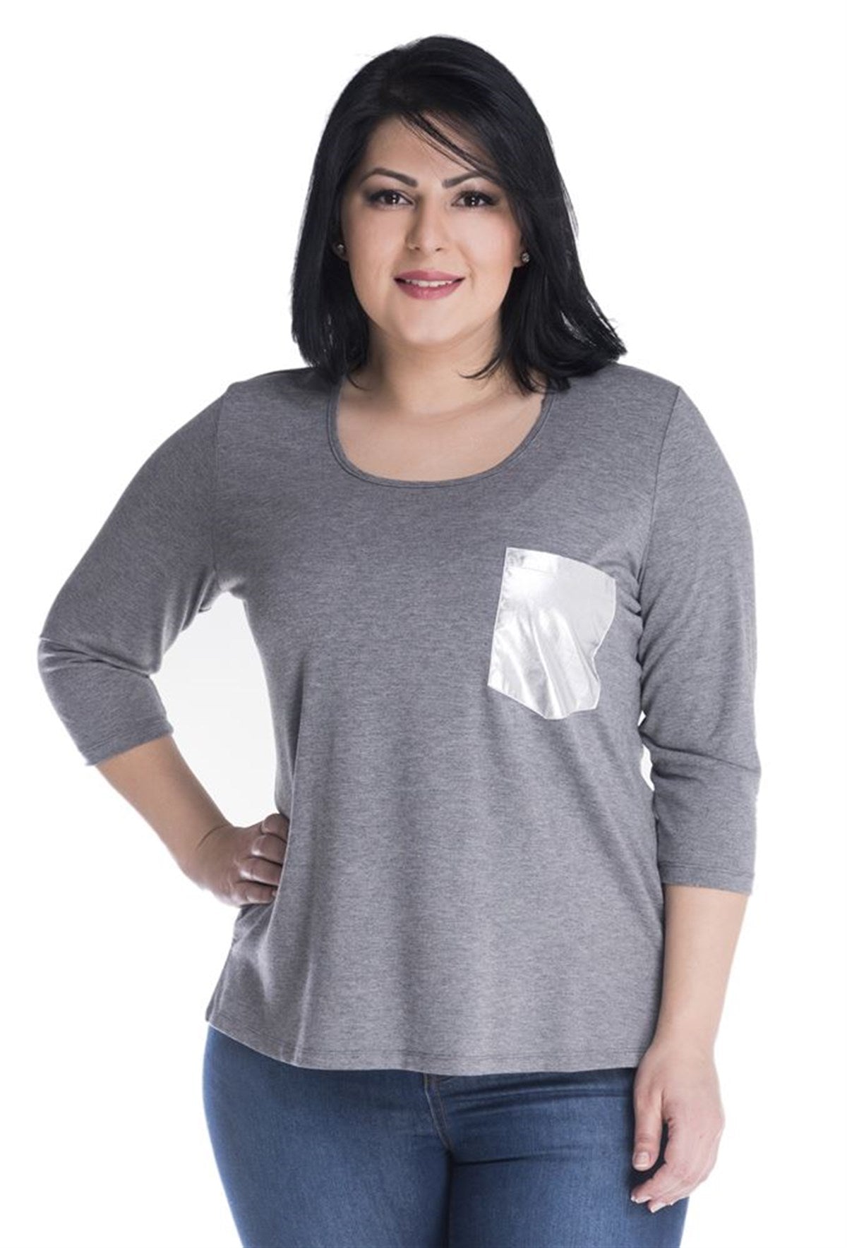 3/4 Kollu Parlak Cepli Tişört