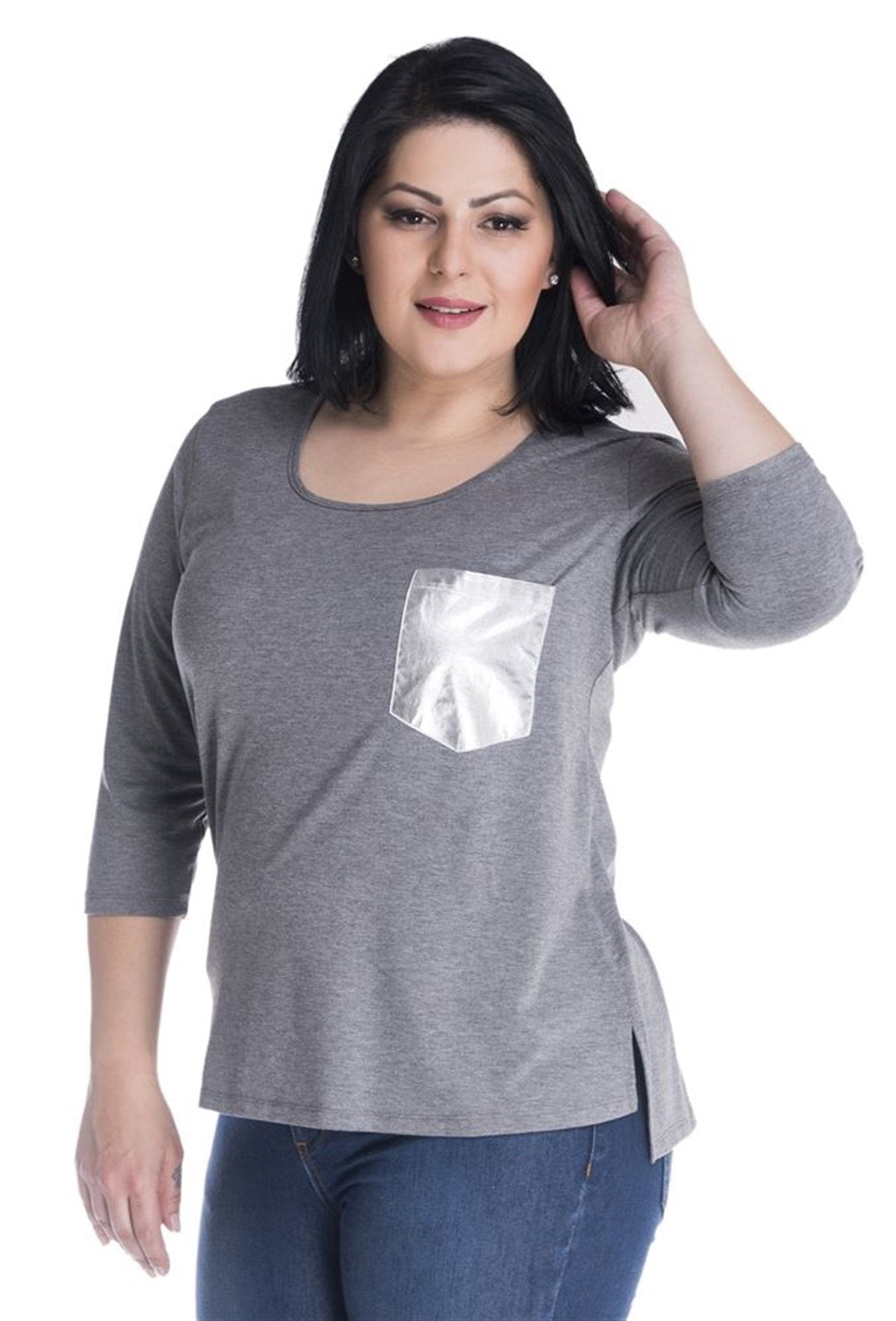 3/4 Kollu Parlak Cepli Tişört