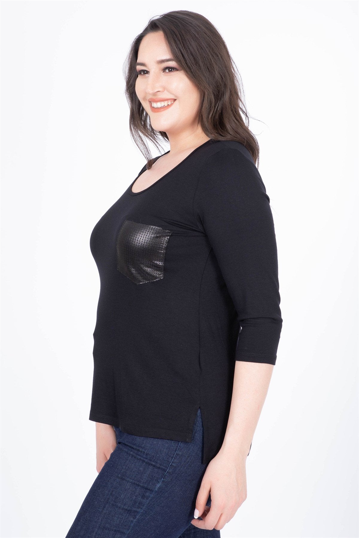 3/4 Kollu Parlak Cepli Tişört