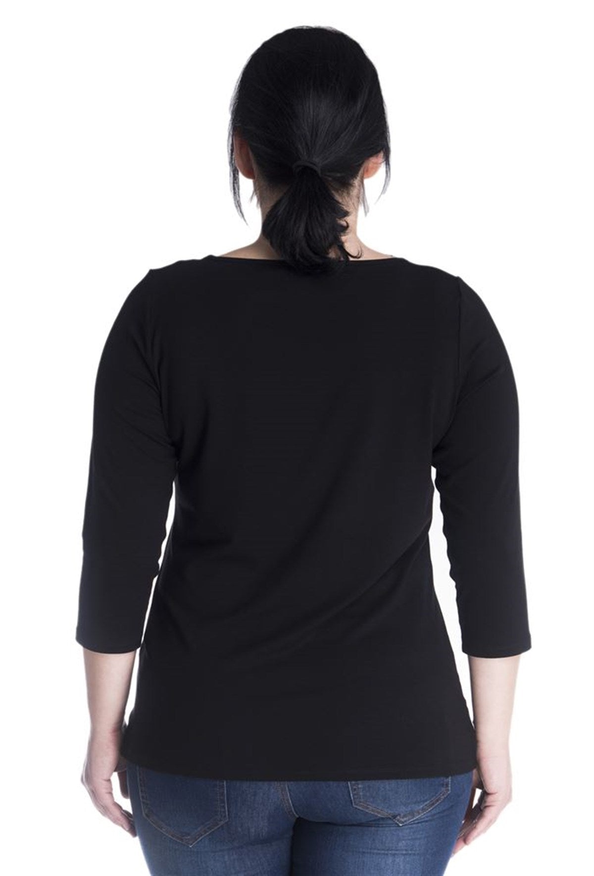 3/4 Kollu V Yakalı Penye Bluz