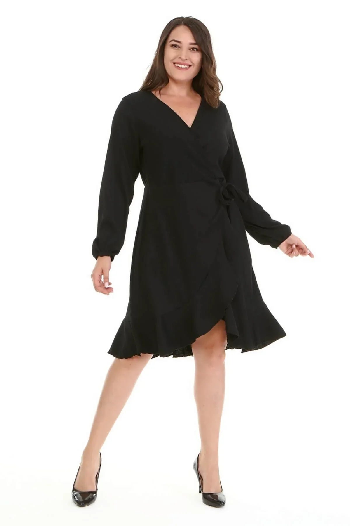 Anvelop Eteği Volanlı Elbise