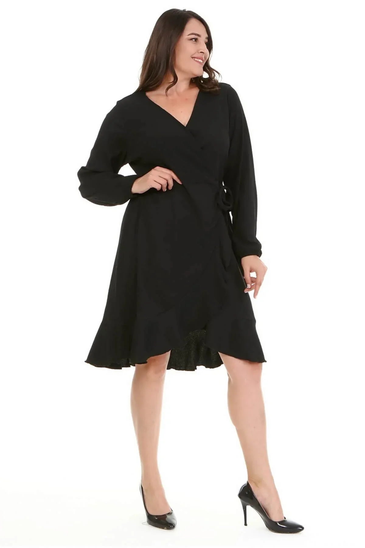 Anvelop Eteği Volanlı Elbise