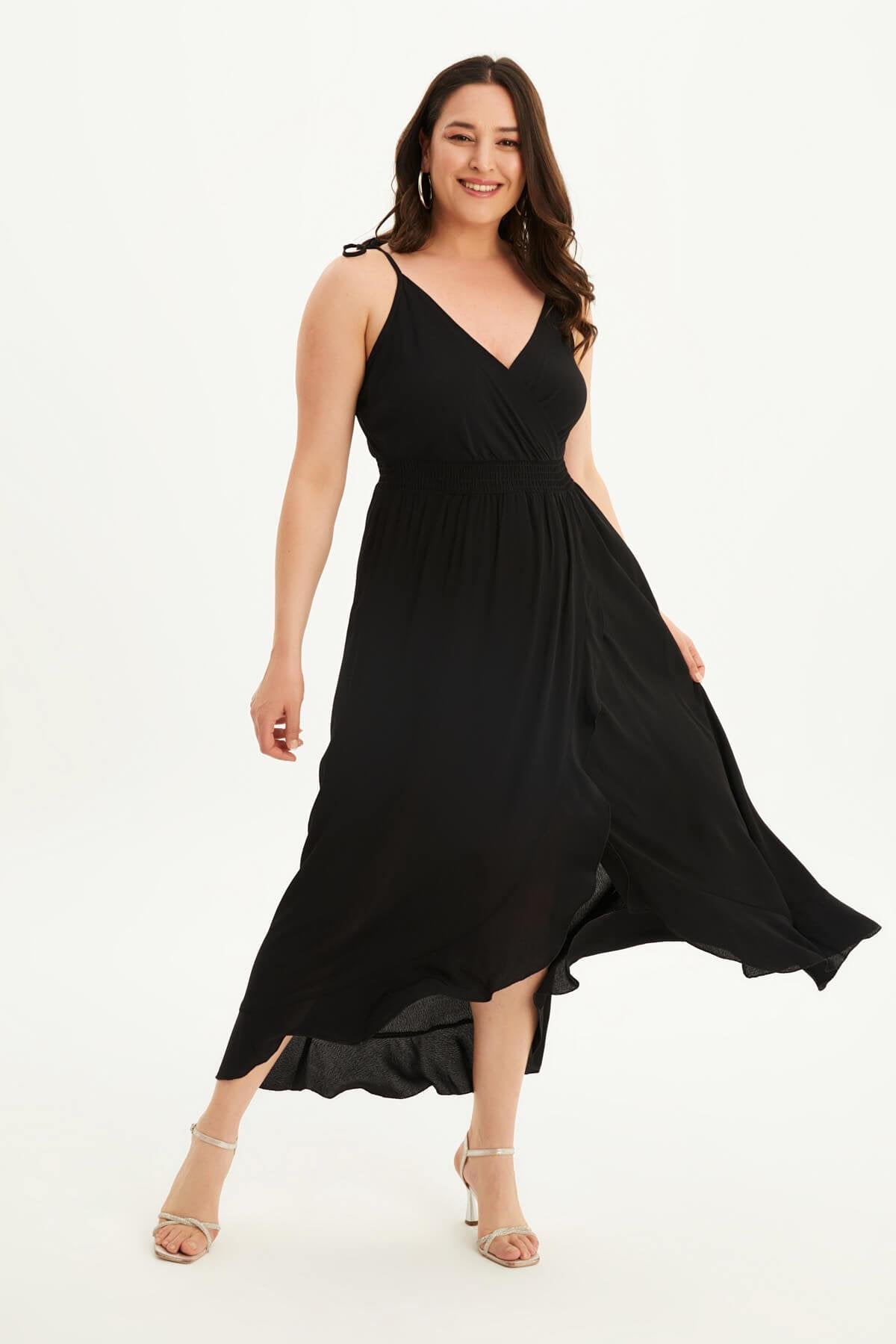 Anvelop İp Askılı Volanlı Elbise