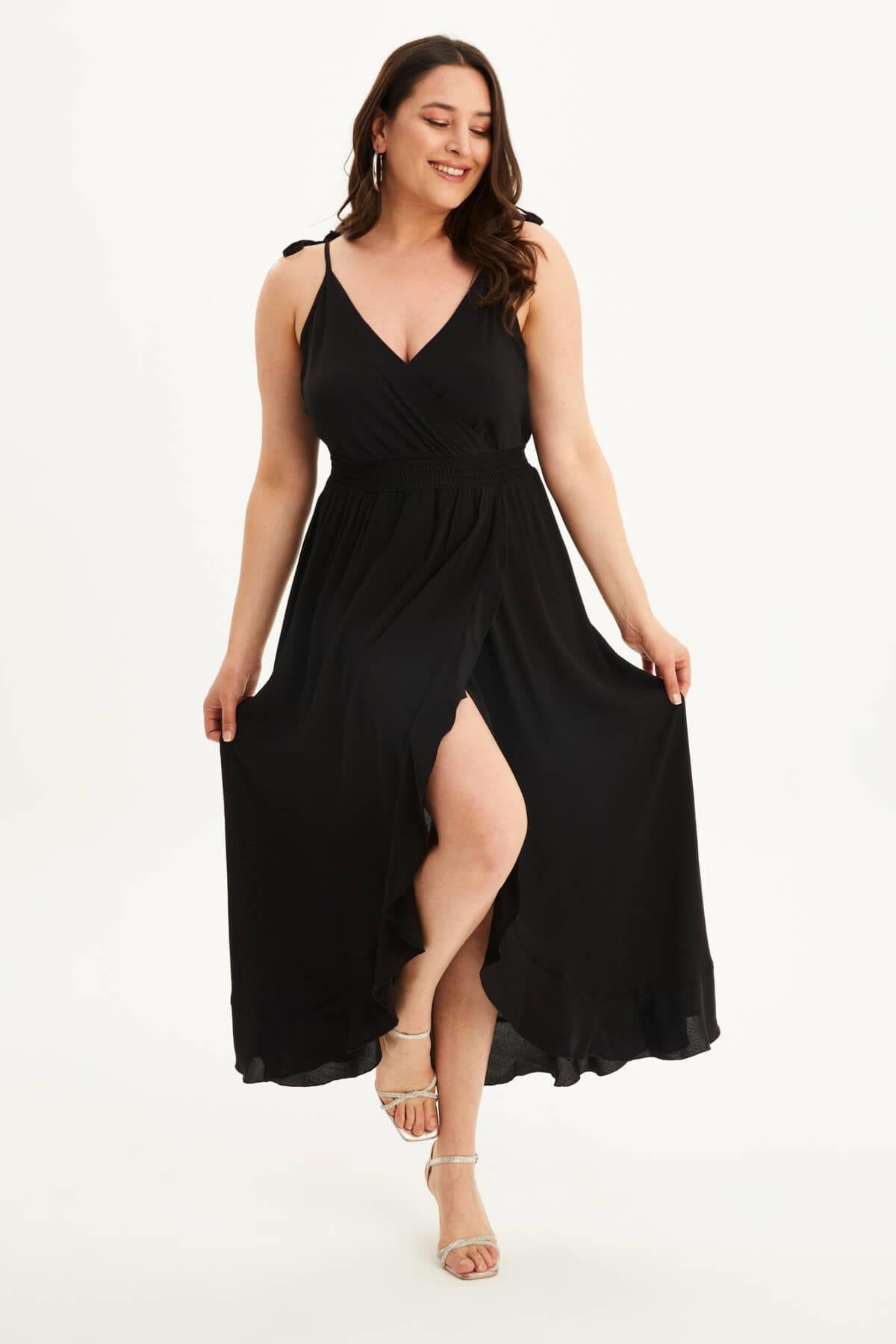 Anvelop İp Askılı Volanlı Elbise