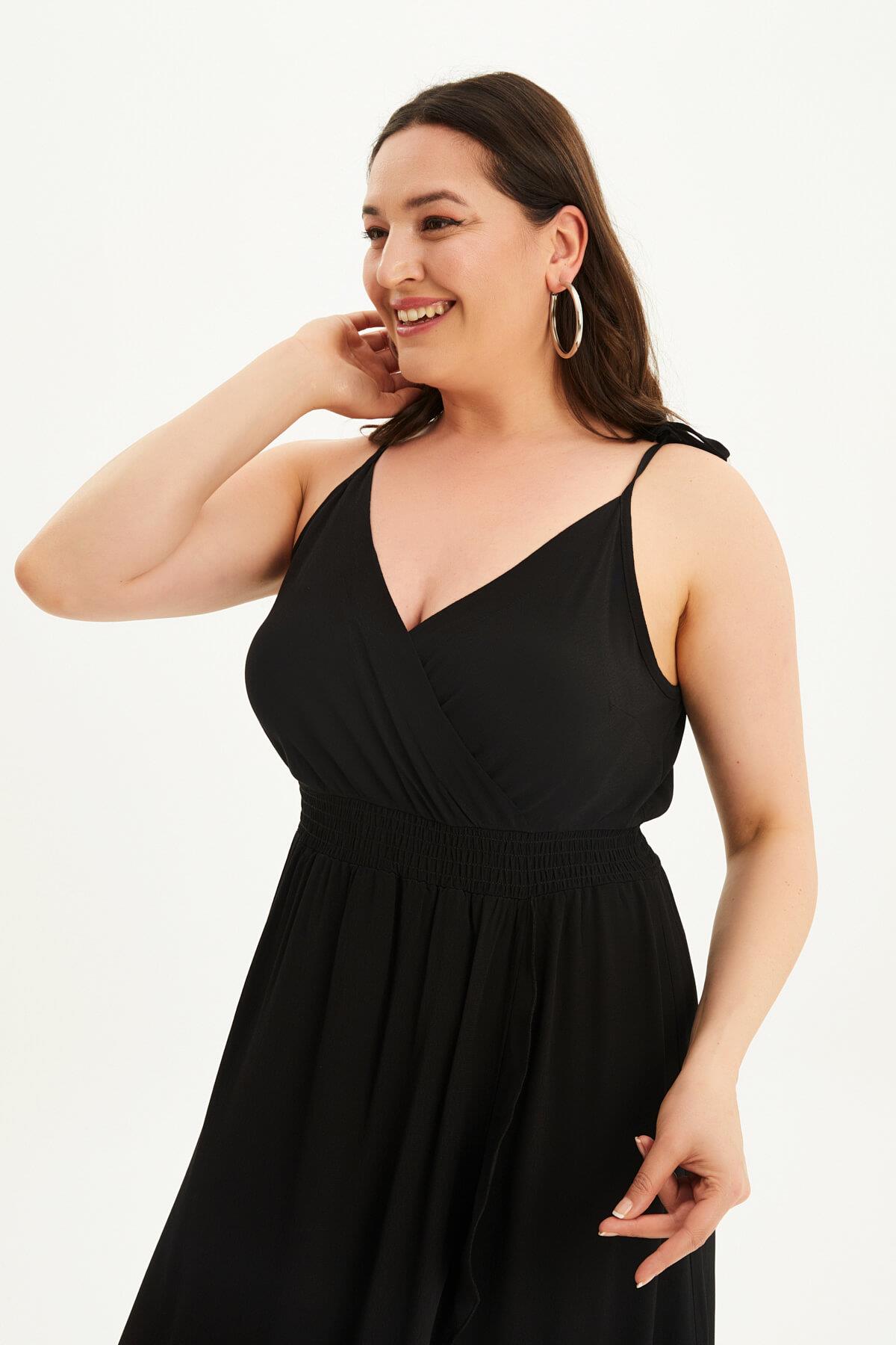 Anvelop İp Askılı Volanlı Elbise