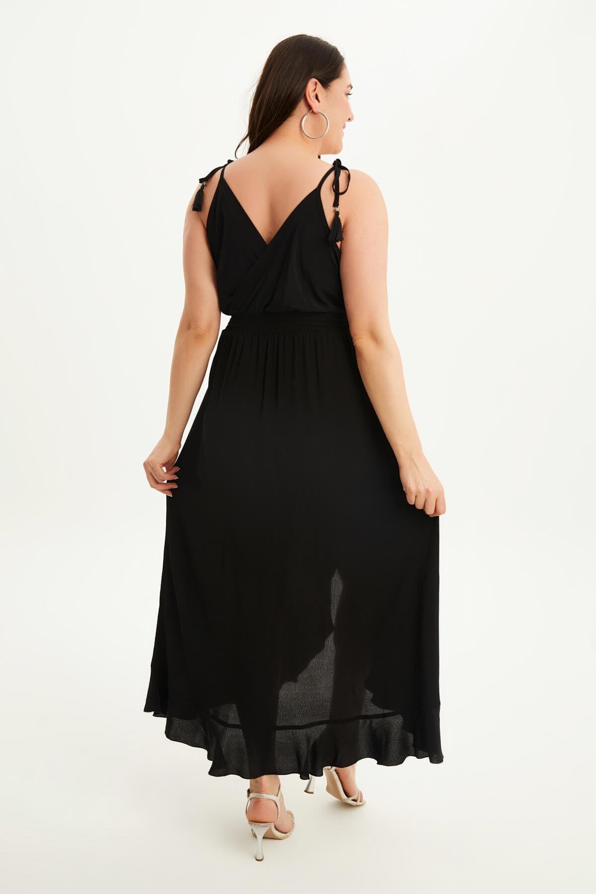 Anvelop İp Askılı Volanlı Elbise