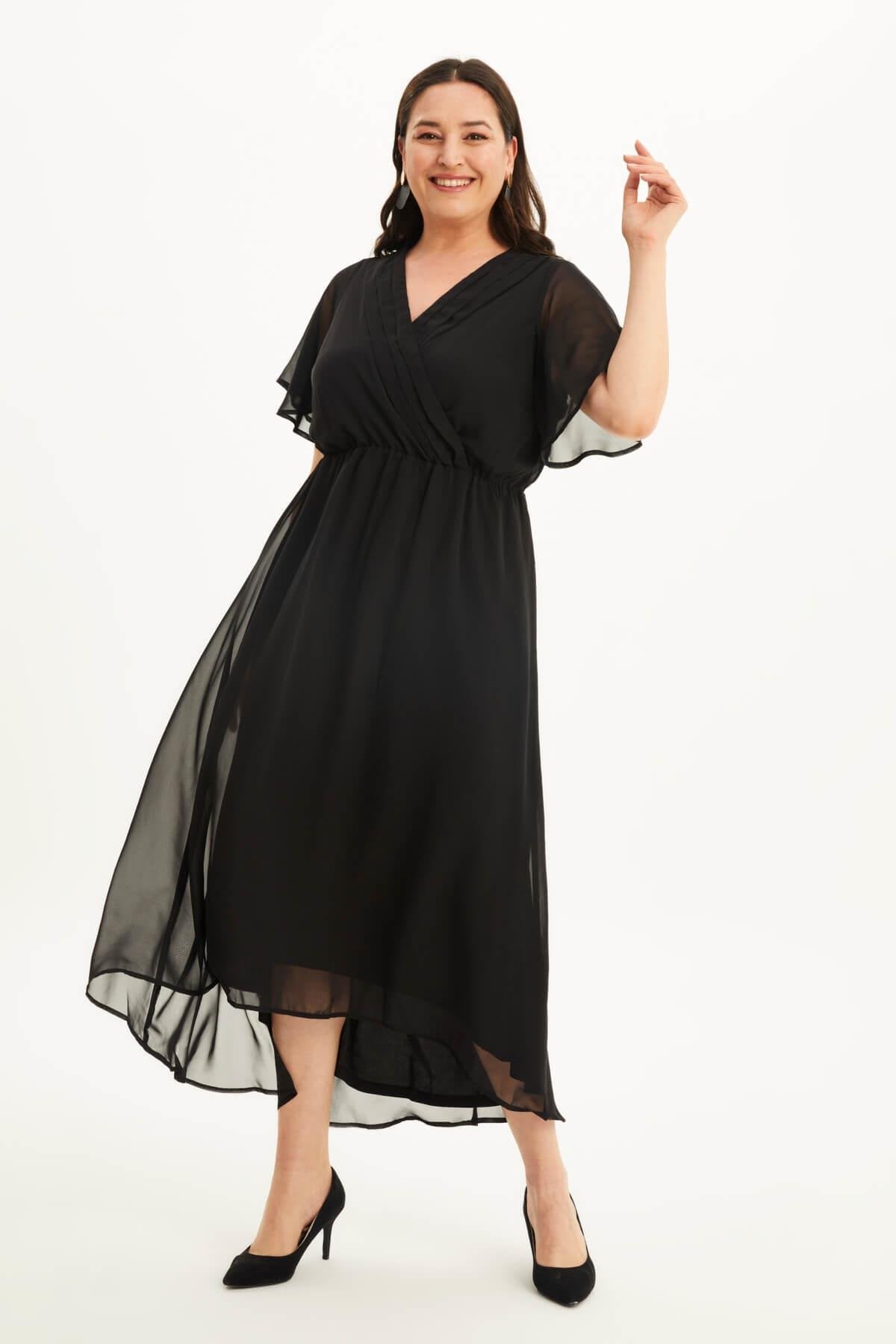 Anvelop Pelerin Kol Şifon Elbise