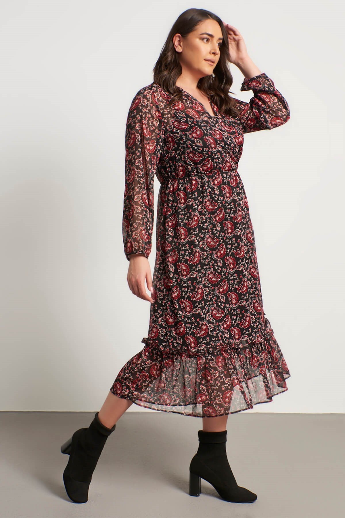 Anvelop Şifon Astarlı Fırfır Detay Elbise