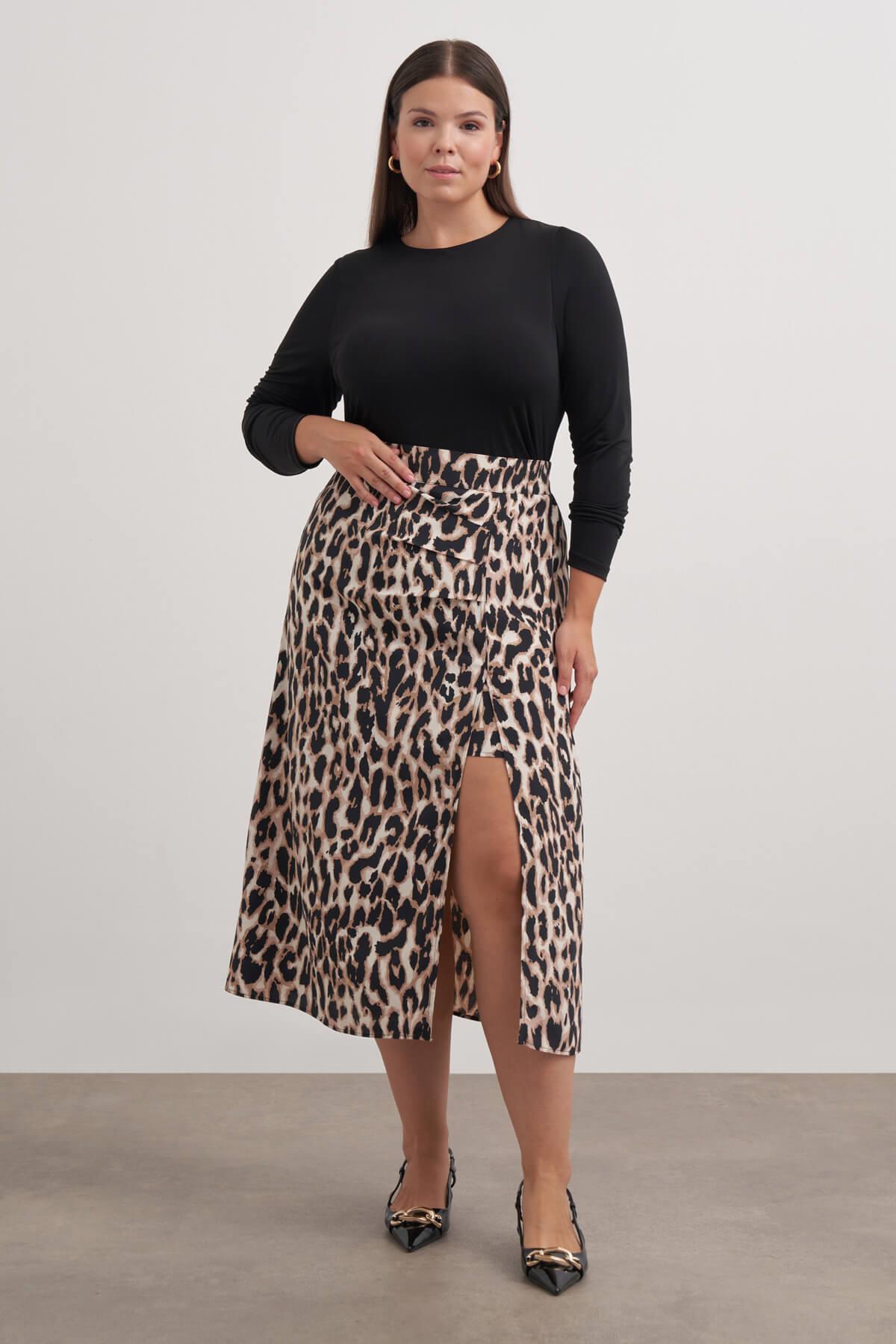 Arka Beli Lastikli Büzgülü Midi Etek