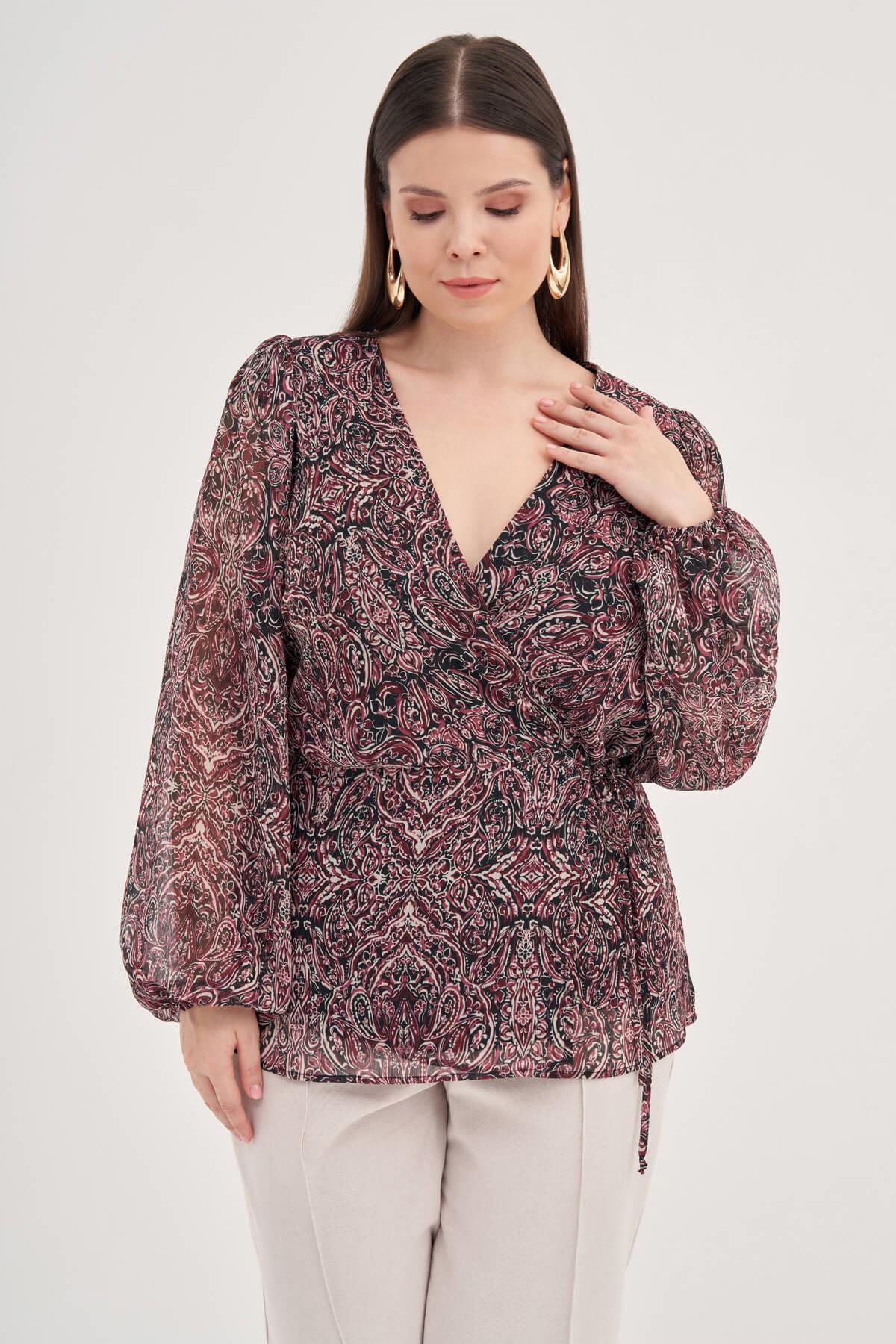 Astarlı Bağlama Detaylı Şifon Bluz