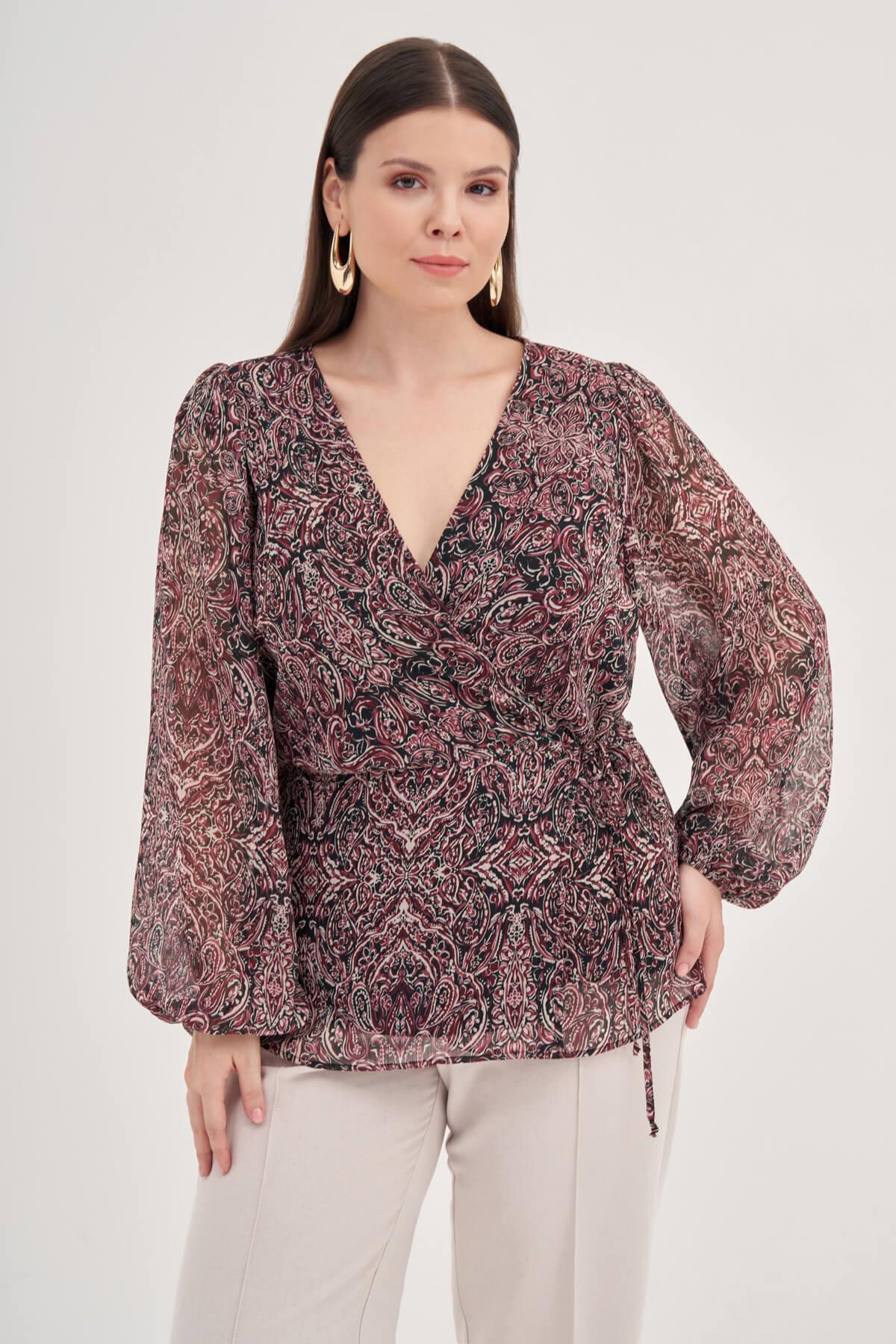 Astarlı Bağlama Detaylı Şifon Bluz