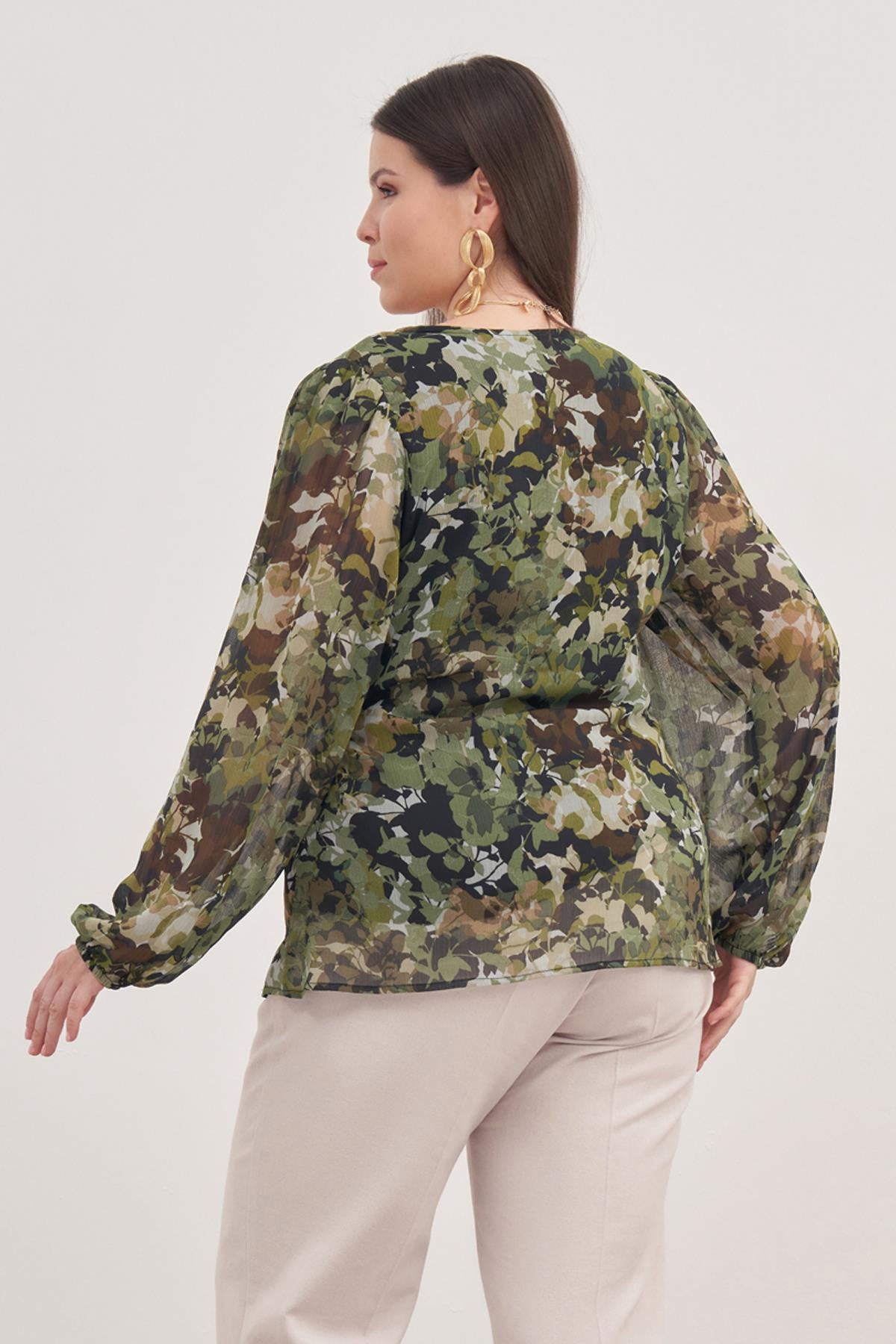 Astarlı Bağlama Detaylı Şifon Bluz