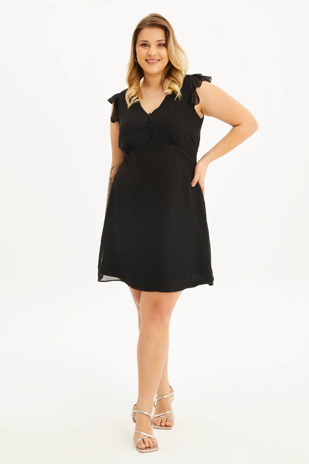 Astarlı Gipe Detaylı Şifon Elbise