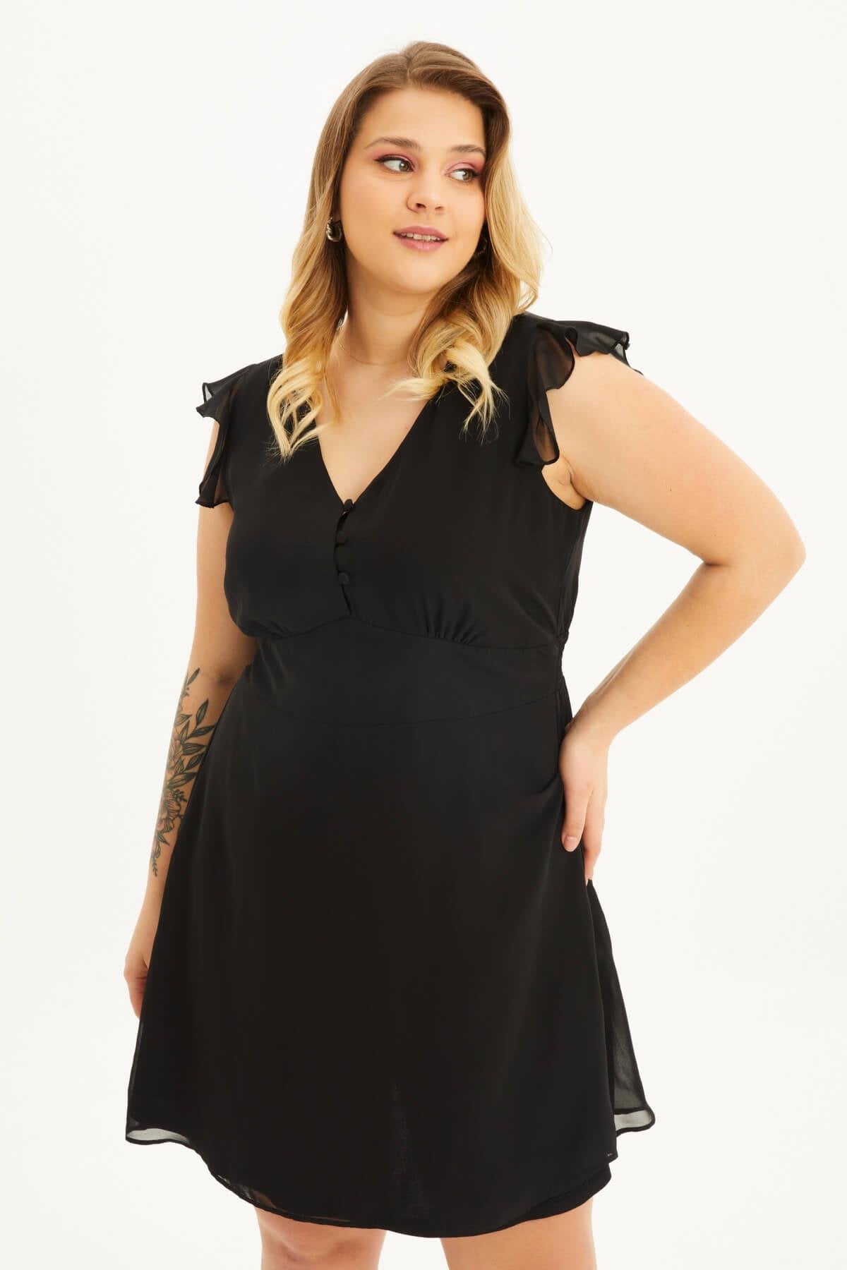 Astarlı Gipe Detaylı Şifon Elbise