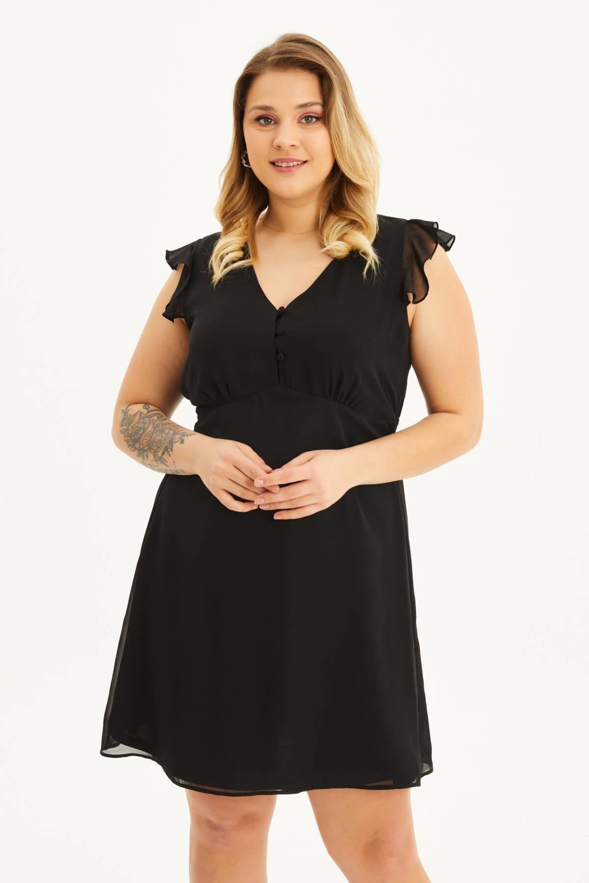 Astarlı Gipe Detaylı Şifon Elbise