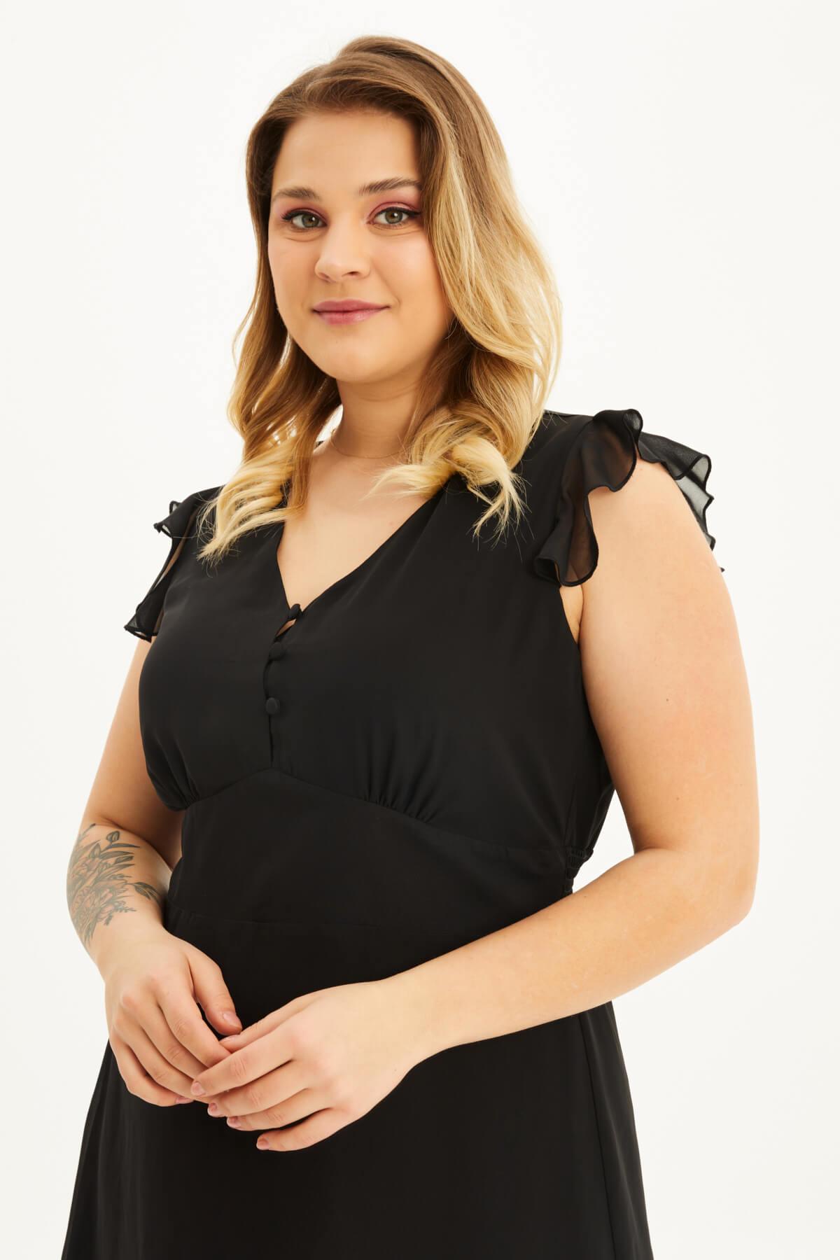 Astarlı Gipe Detaylı Şifon Elbise