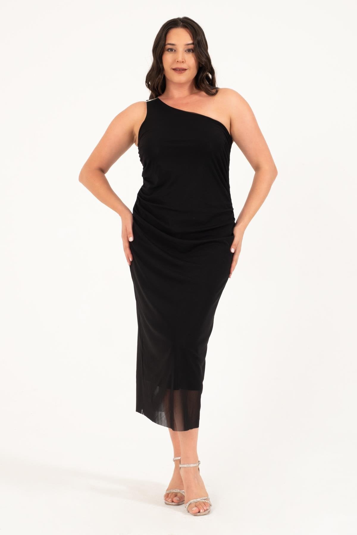 Astarlı Metalik Toka Detay Tül Elbise