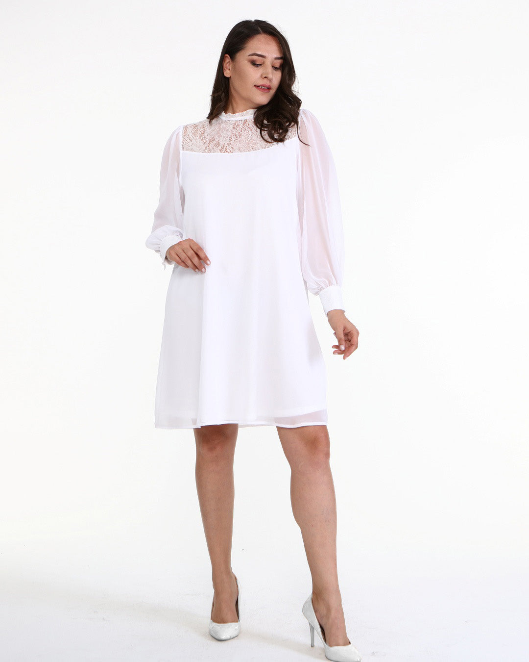 Astarlı Şifon Dantel Detay Elbise