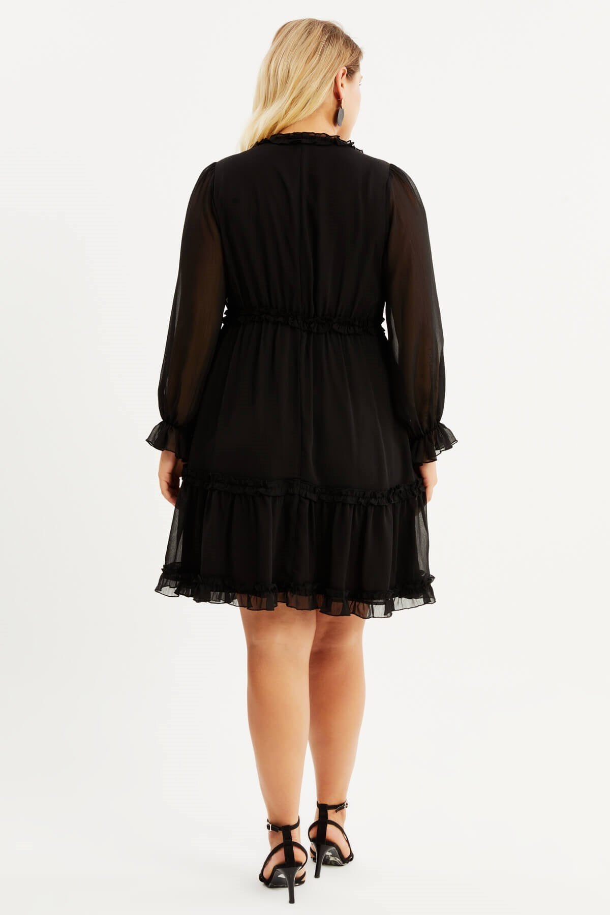 Astarlı Şifon Fırfırlı Elbise