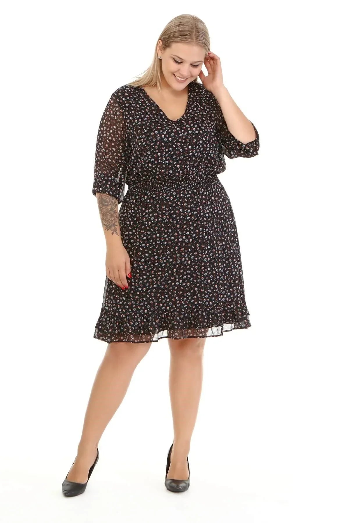 Astarlı Şifon Gipe Detaylı Elbise