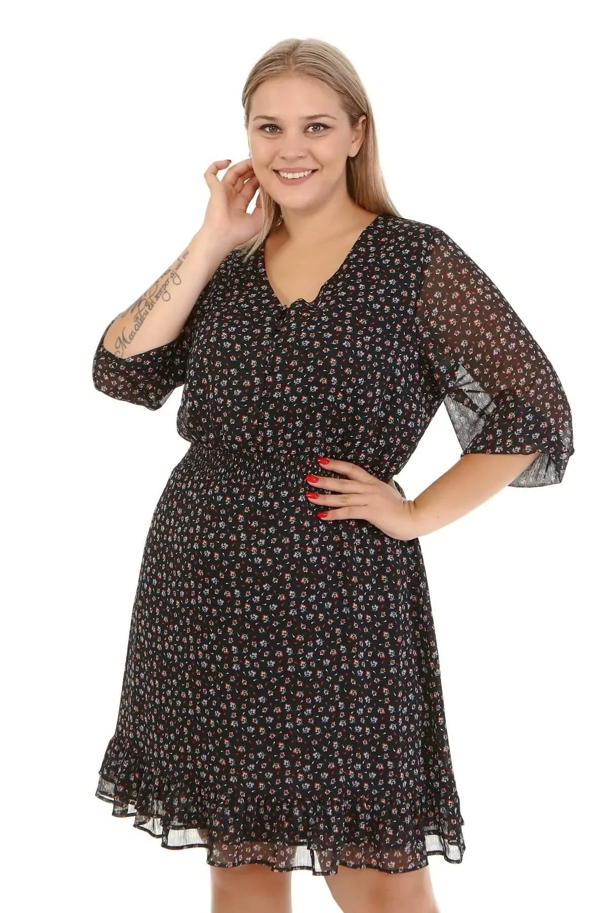 Astarlı Şifon Gipe Detaylı Elbise