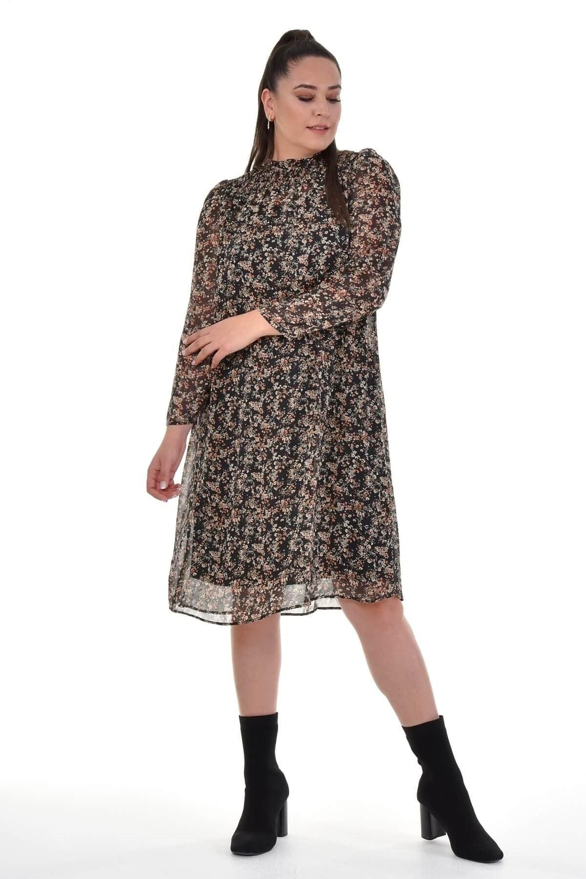 Astarlı Şifon Gipe Detaylı Elbise