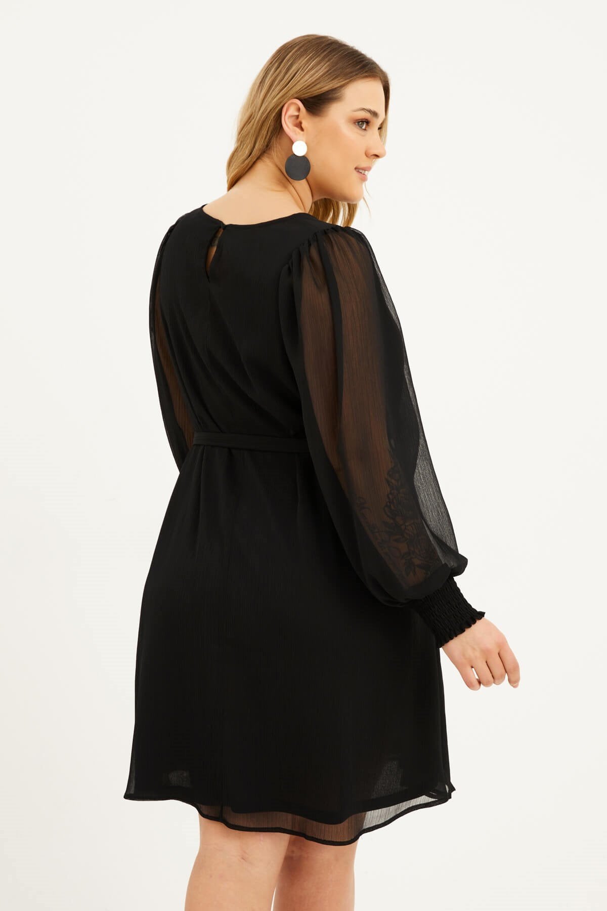 Astarlı Şifon Kuşaklı Elbise