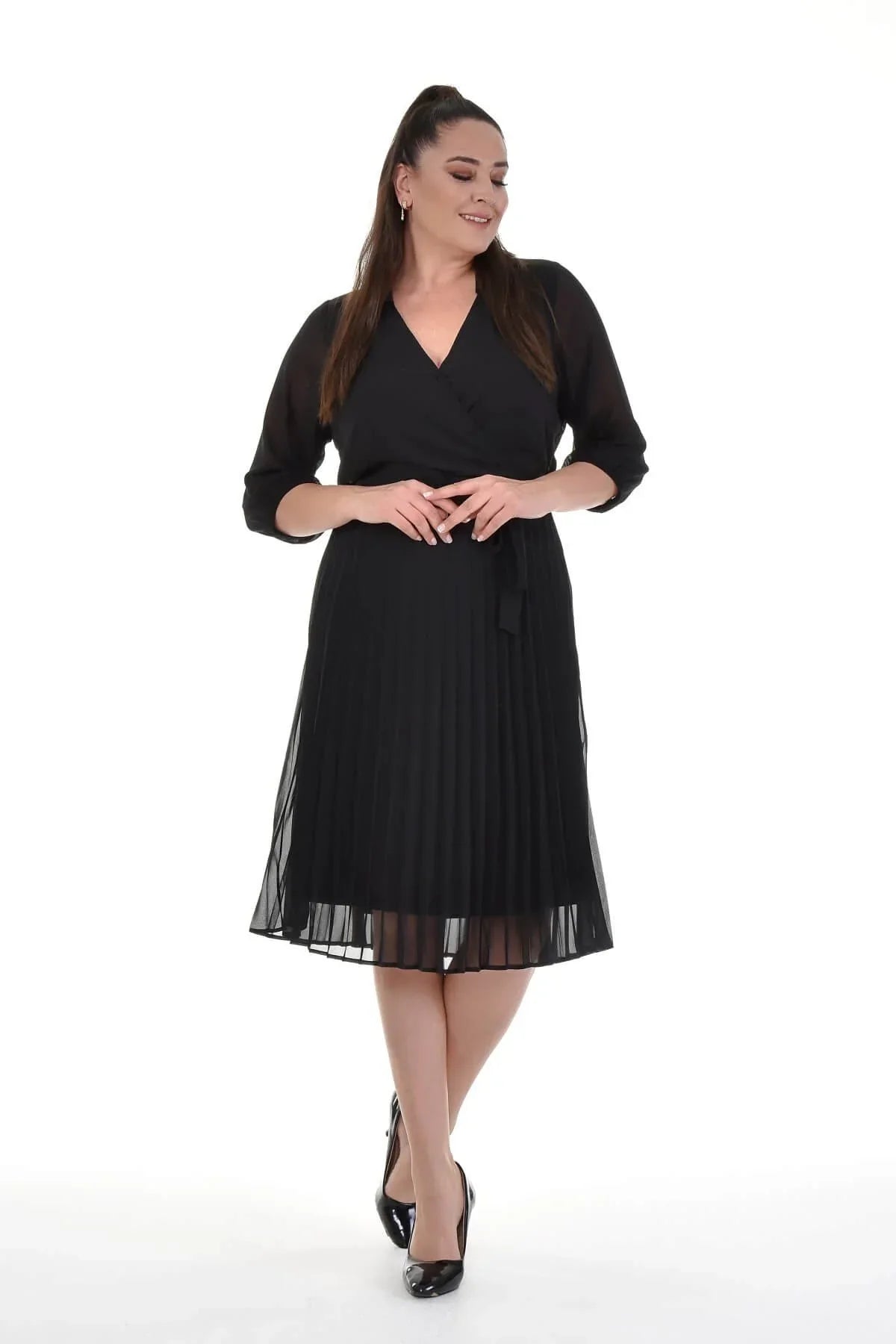 Astarlı Şifon Pliseli Elbise