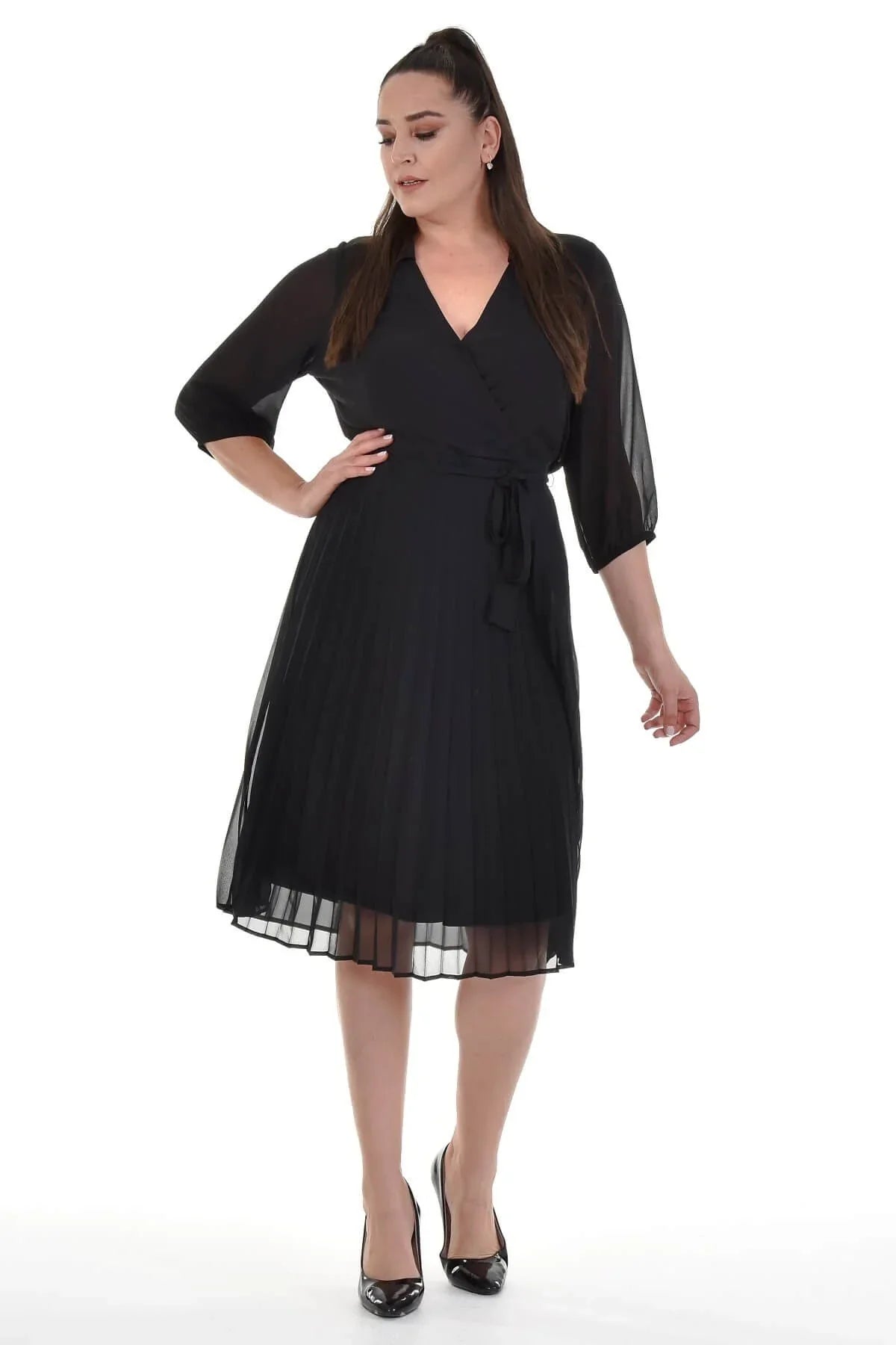 Astarlı Şifon Pliseli Elbise