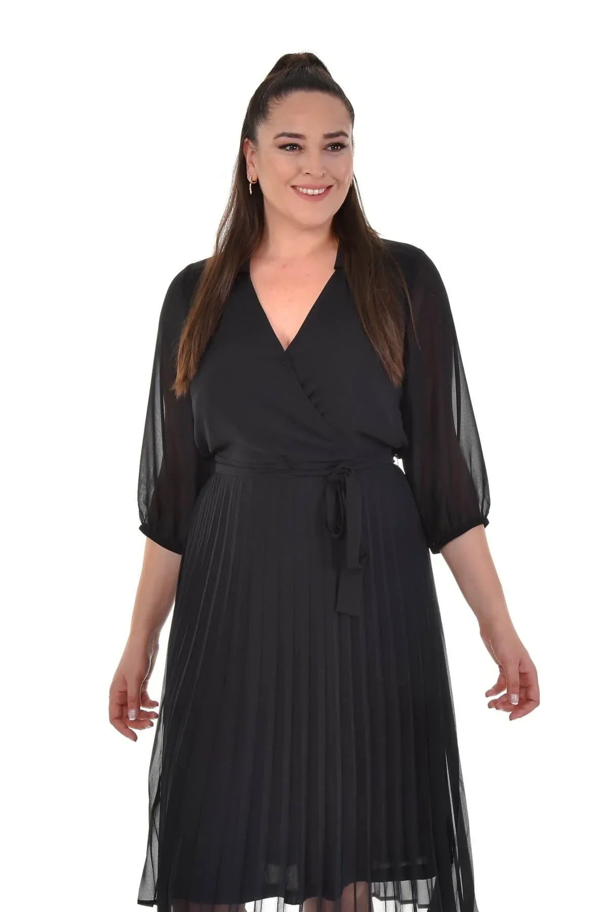 Astarlı Şifon Pliseli Elbise