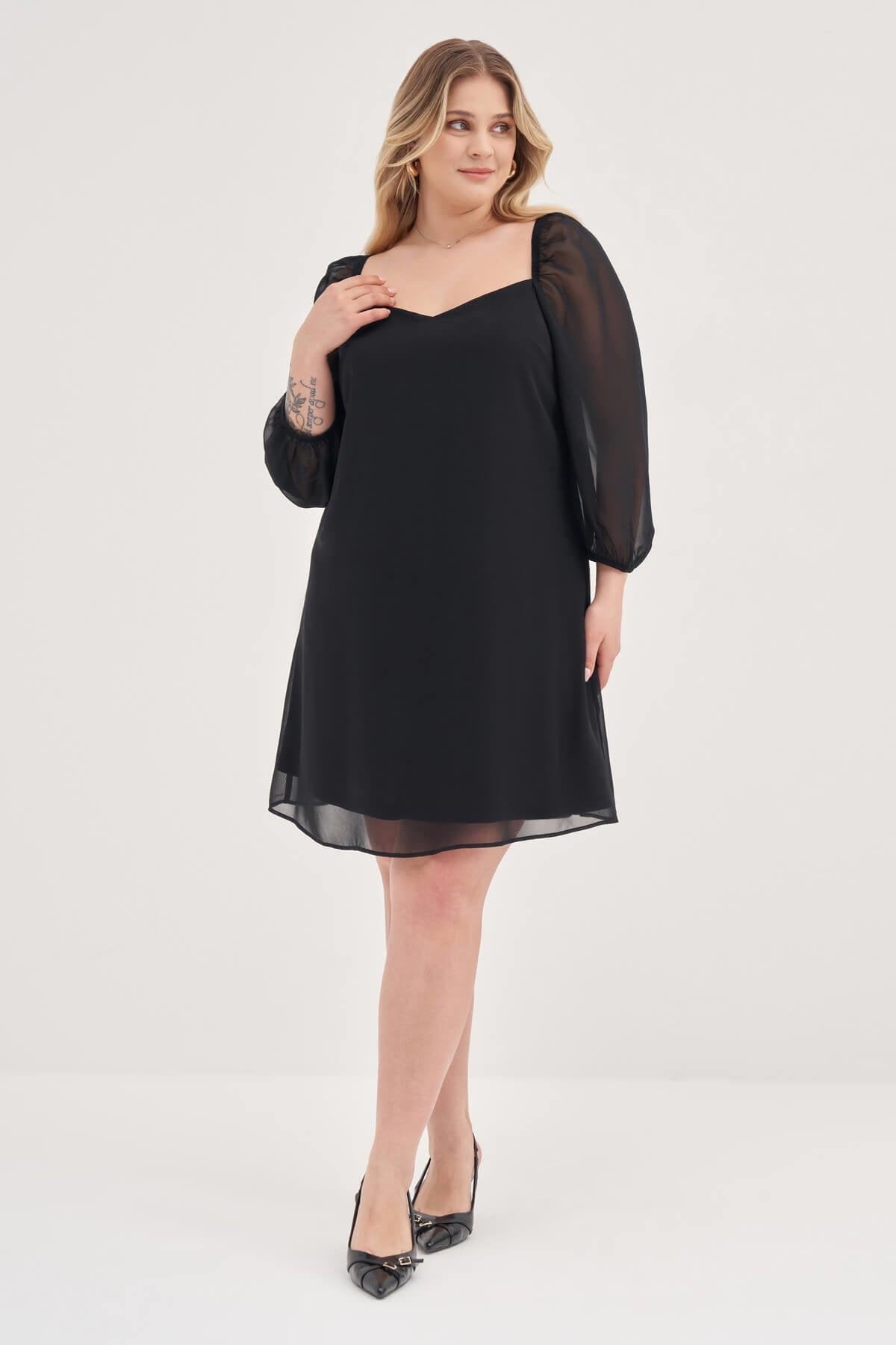 Astarlı Şifon Prenses Kol Elbise