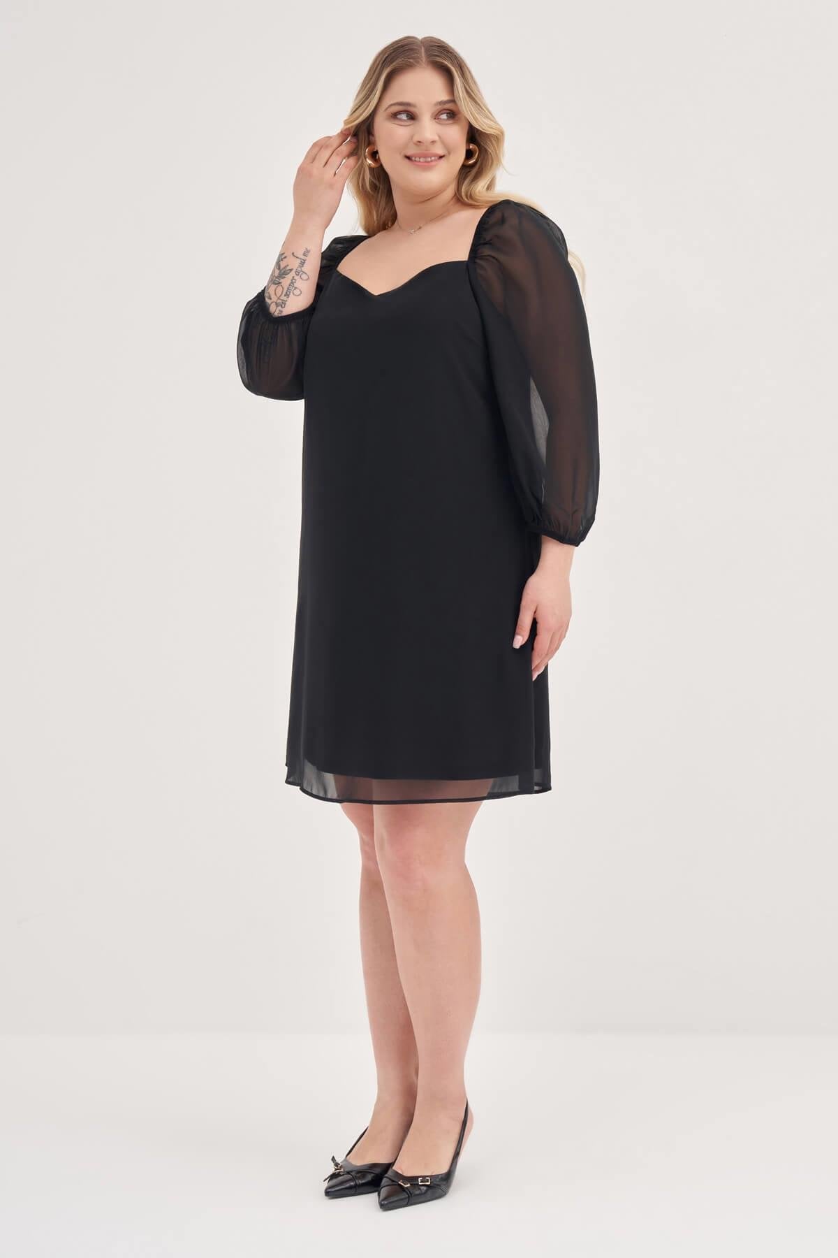 Astarlı Şifon Prenses Kol Elbise