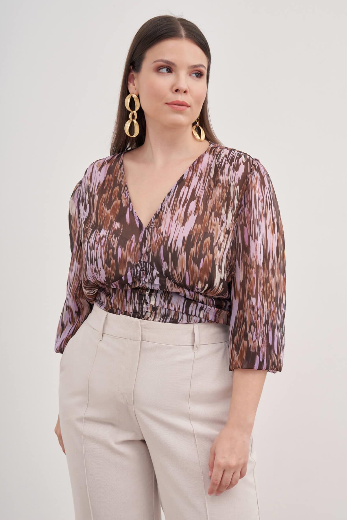 Bağcık Detaylı Pilili Şifon Bluz