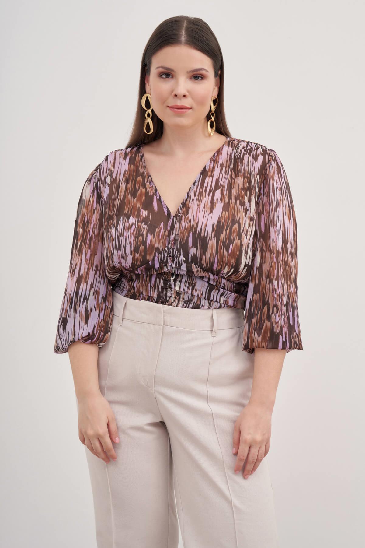 Bağcık Detaylı Pilili Şifon Bluz