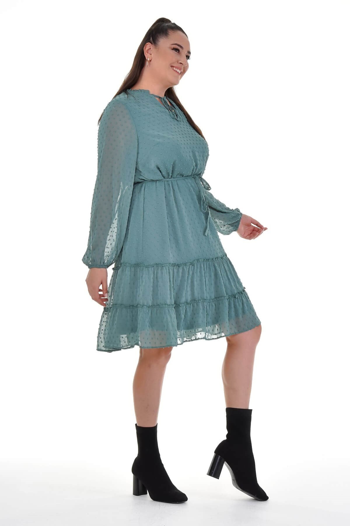 Bağcıklı Eteği Fırfırlı Elbise