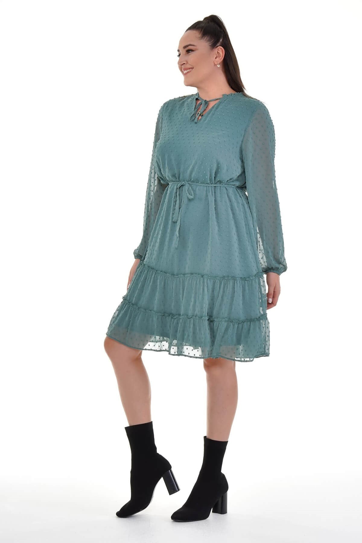 Bağcıklı Eteği Fırfırlı Elbise