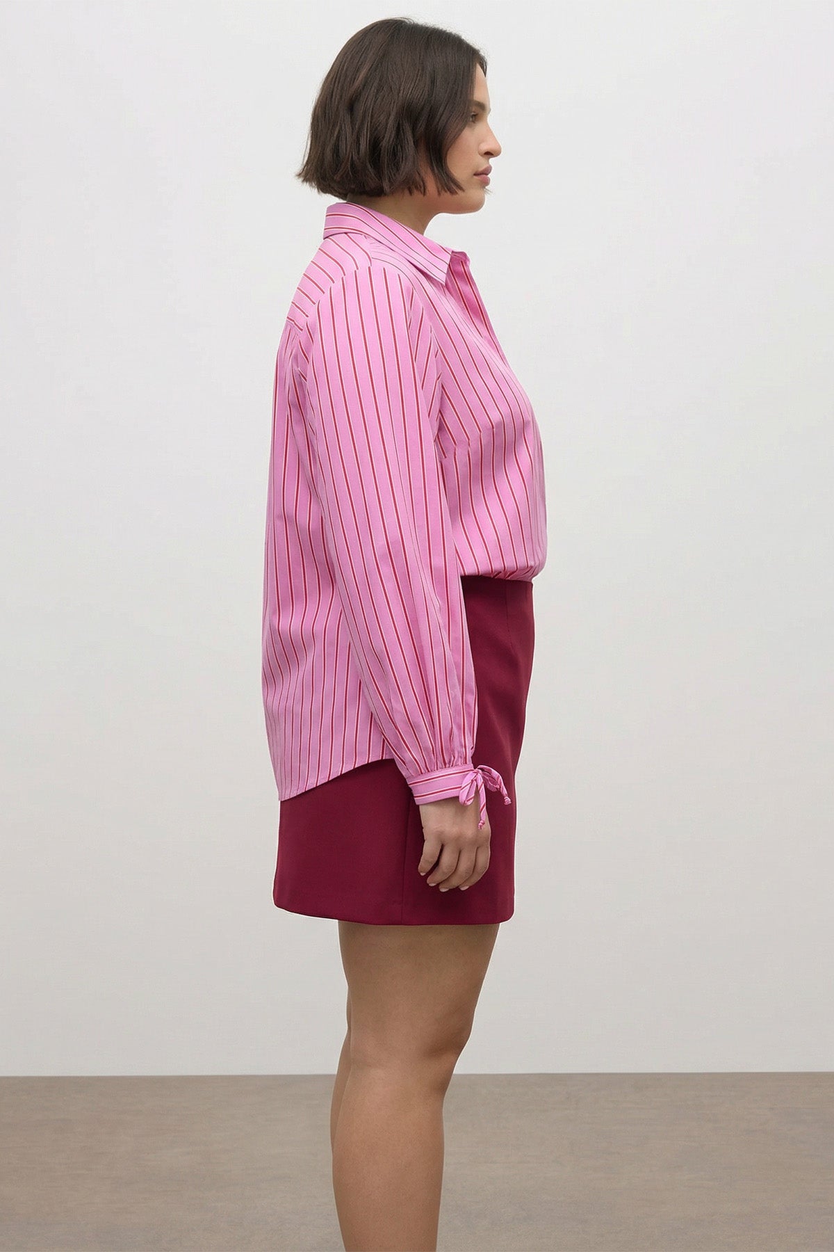 Bağcıklı Kol Detaylı Çizgili Gömlek
