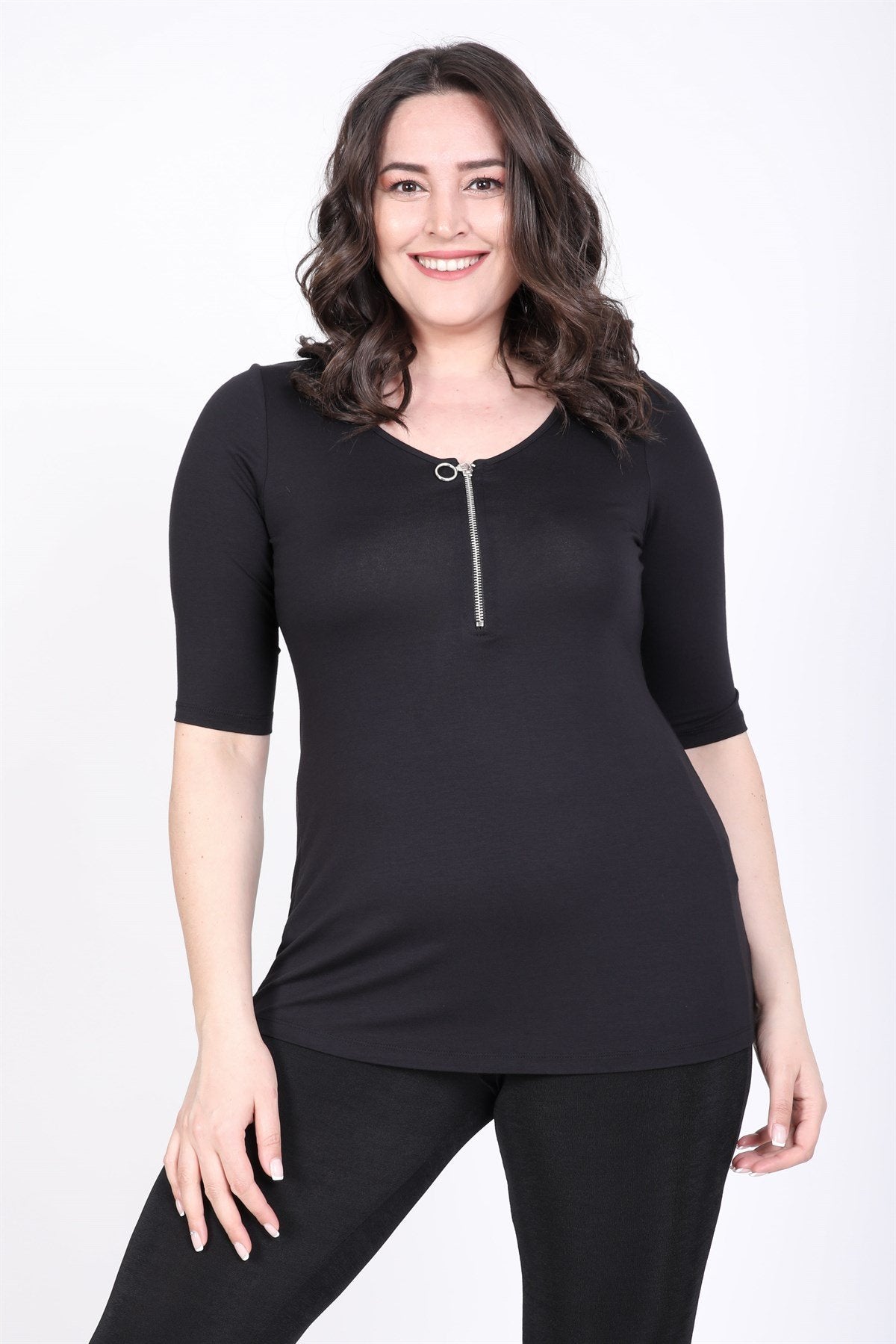 Balerin Yaka Fermuarlı Tişört