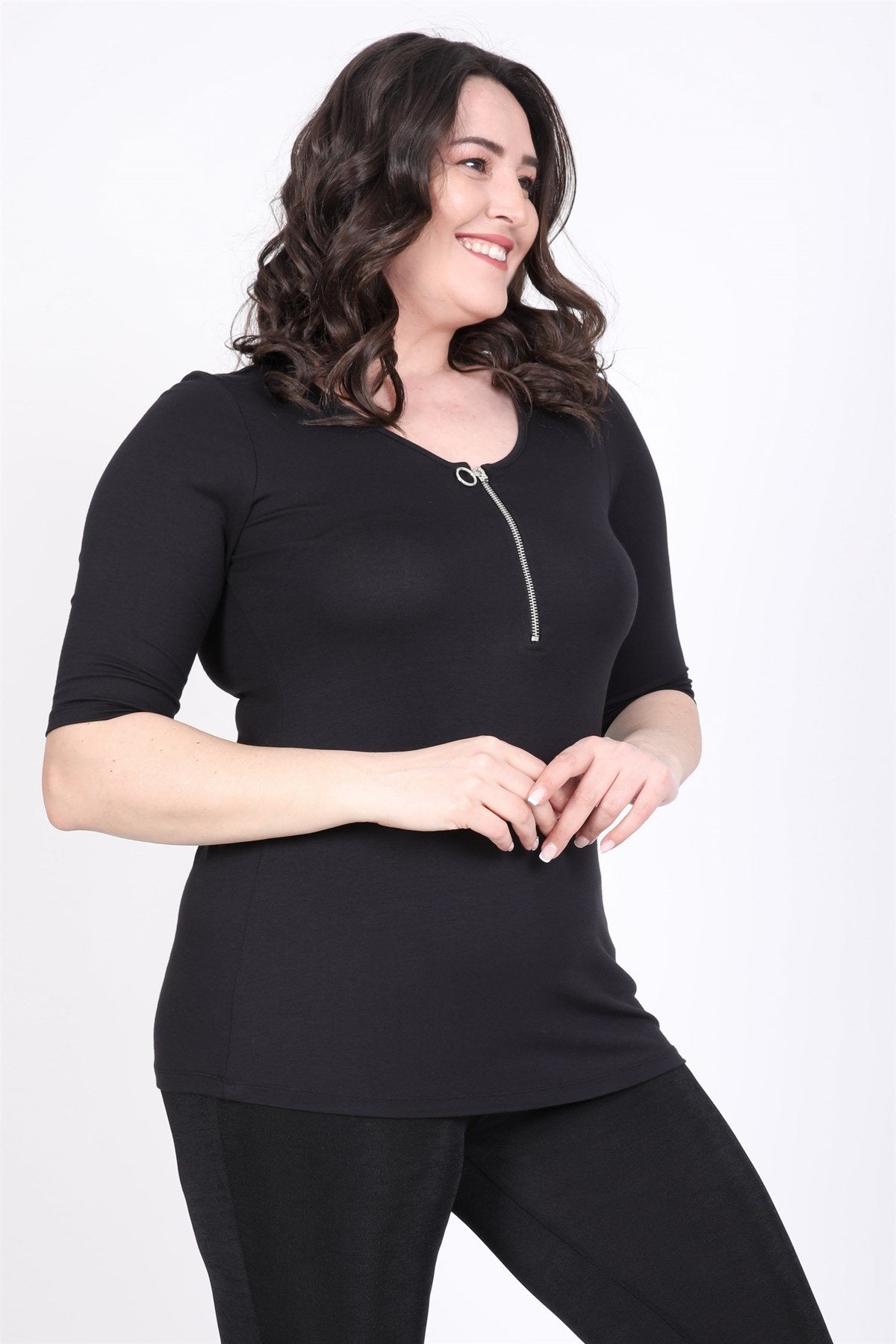 Balerin Yaka Fermuarlı Tişört