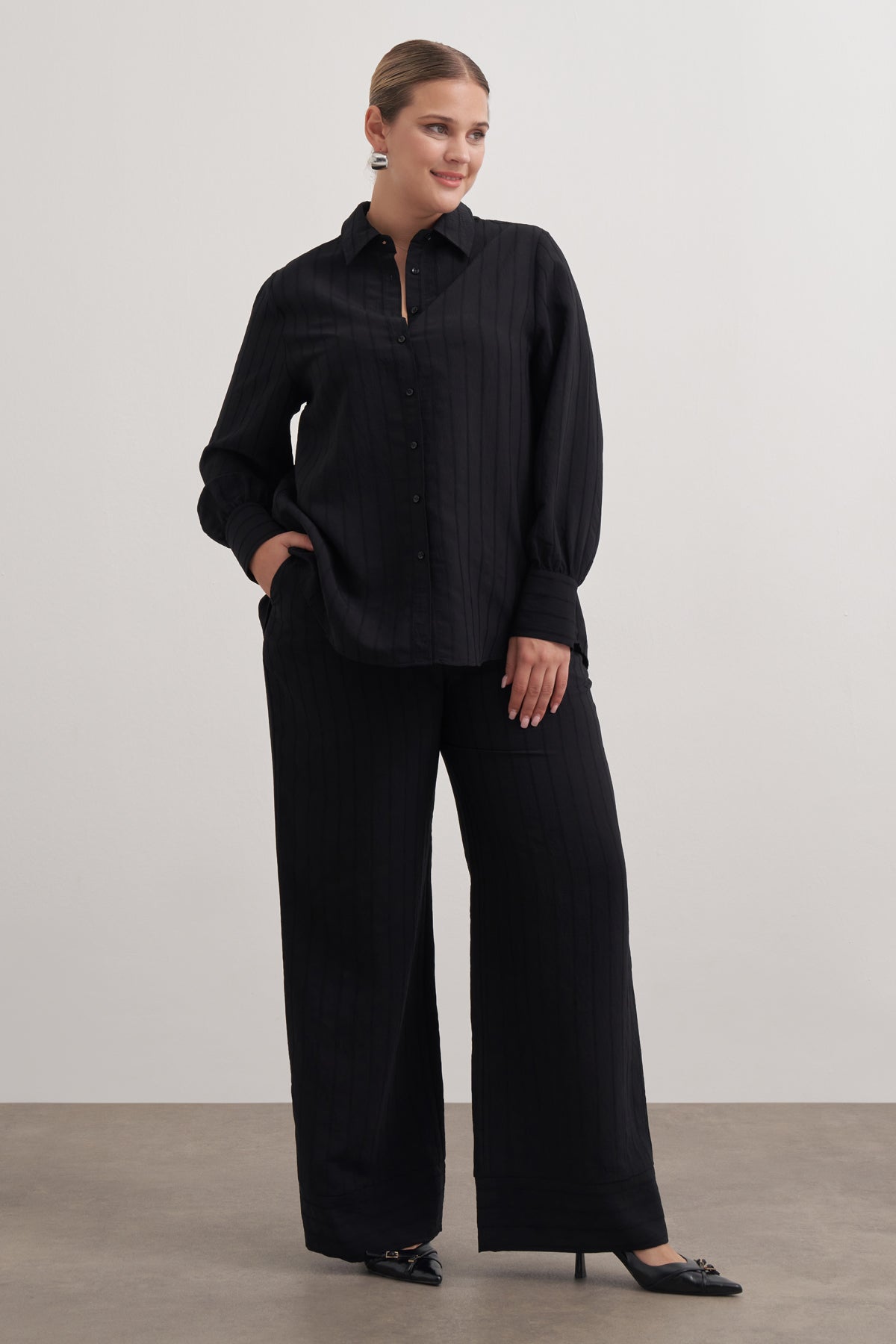 Beli Lastikli Cepli Çizgili Pantolon