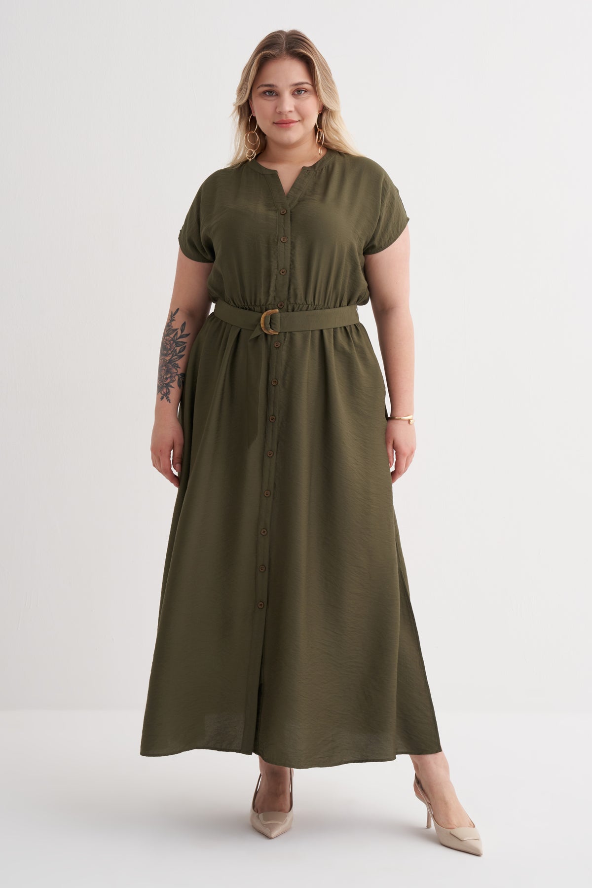 Beli Lastikli Cepli Kemer Detaylı Elbise