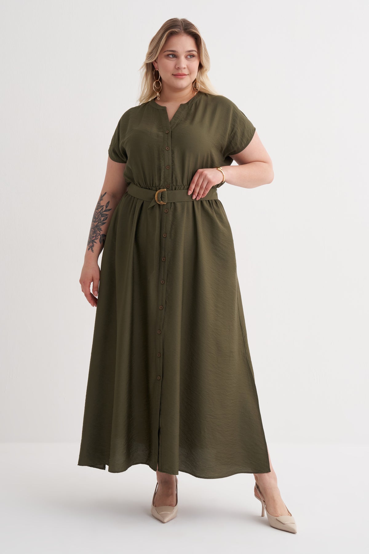 Beli Lastikli Cepli Kemer Detaylı Elbise